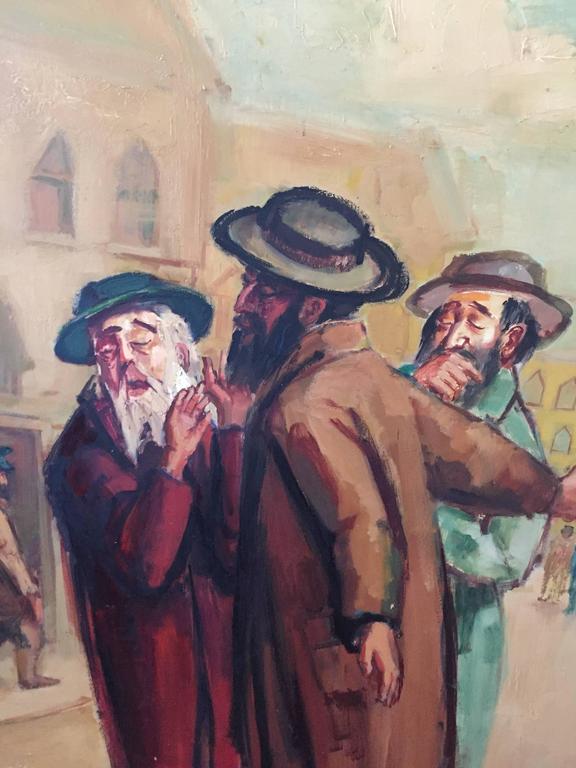 Large American Modernist Judaica Oil Painting Rabbinic Discussion - Brown Figurative Painting by Ervin B. Nussbaum