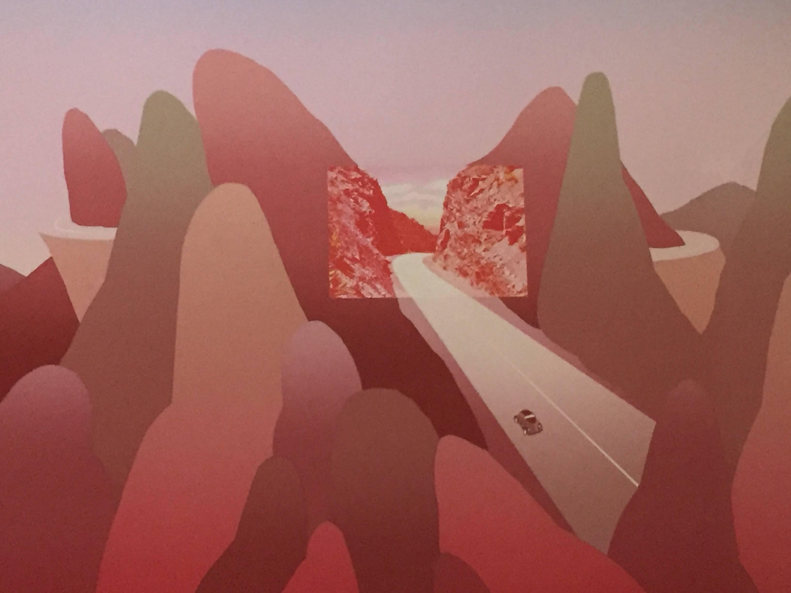 Mountains, grand crayon sérigraphié moderniste signé d'un illustrateur belge - Print de Jean Michel Folon