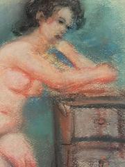 Femme nue, dessin au pastel d'aprs Renoir, cole polonaise D''Paris, artiste WPA Bezalel