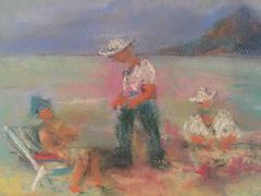 Drawing - Scène de plage au pastel - École d'Paris, WPA, artiste Bezalel