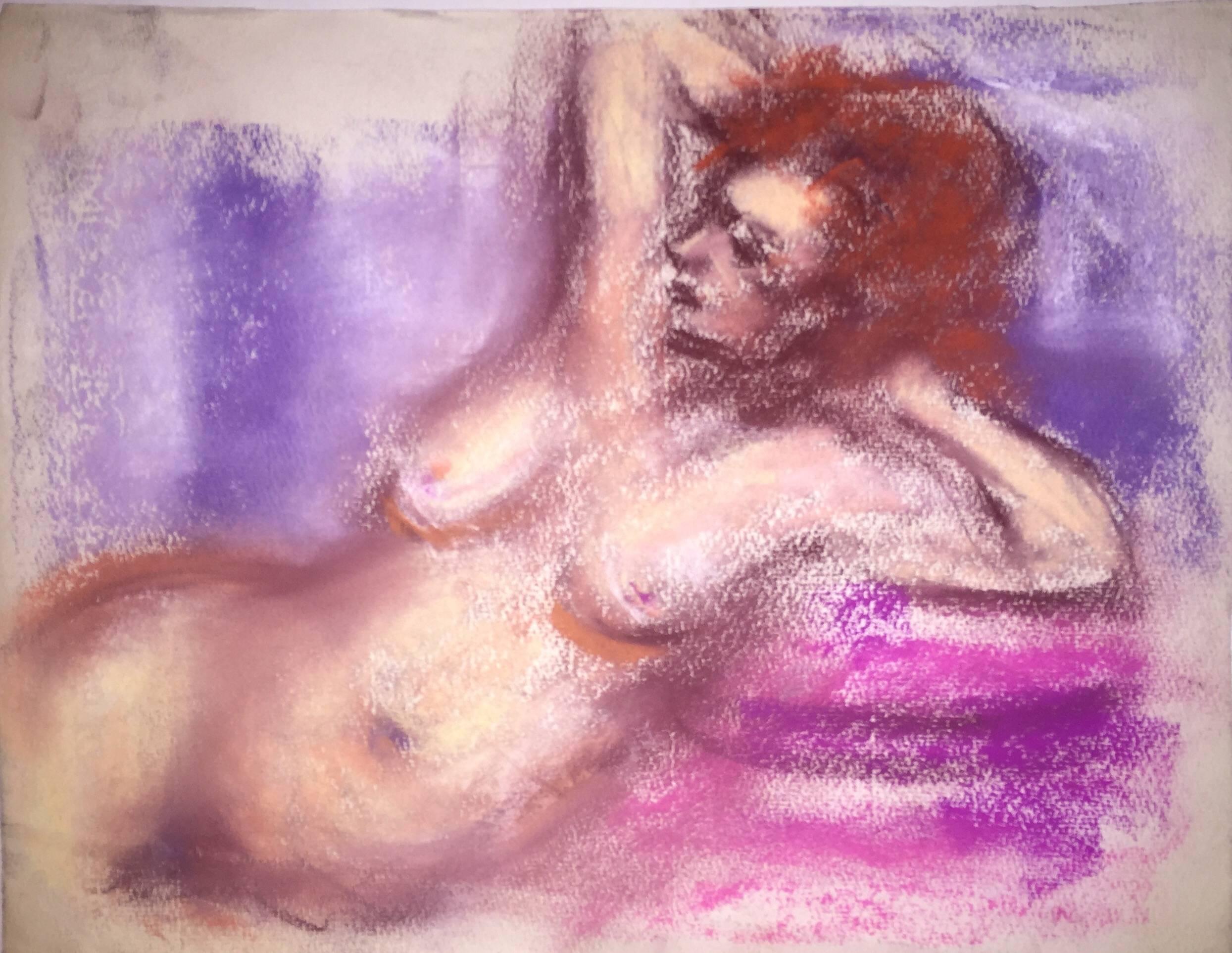 Jacques (Jakub) Zucker Nude Painting - Female Nude, Pastel Drawing After Renoir Polish Ecole D'Paris WPA Bezalel Artist