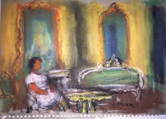 Peinture au Pastel d'une Femme dans un Intérieur École D'Paris, WPA, Artiste Bezalel