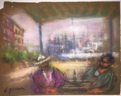 Mexican Siesta Pastel Drawing Ecole D'Paris, WPA, Bezalel Artist