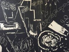 Large Abstract Woodblock Print American Woman Modernist