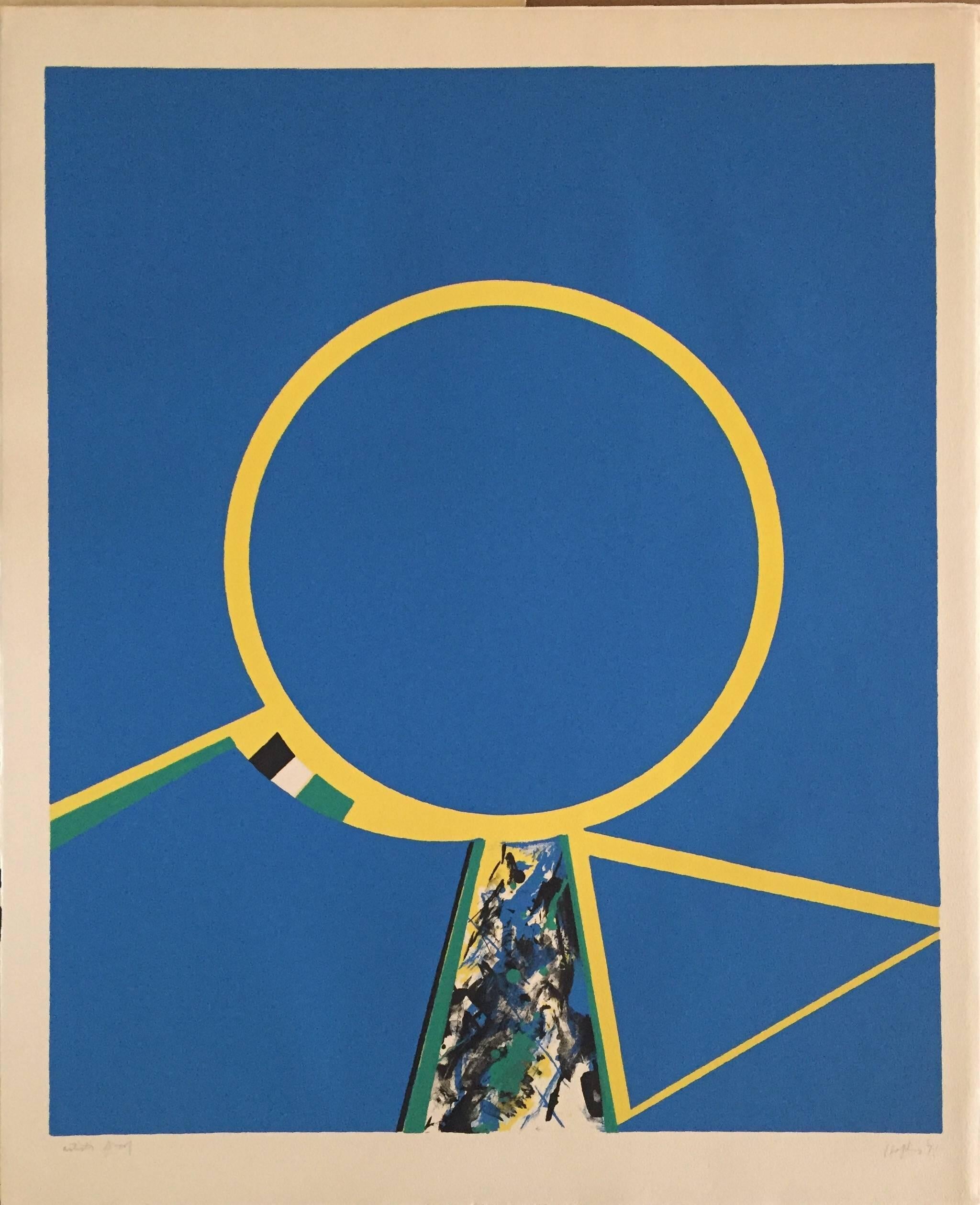 Budd Hopkins Abstract Print - Abstract circles in Yellow and Blue