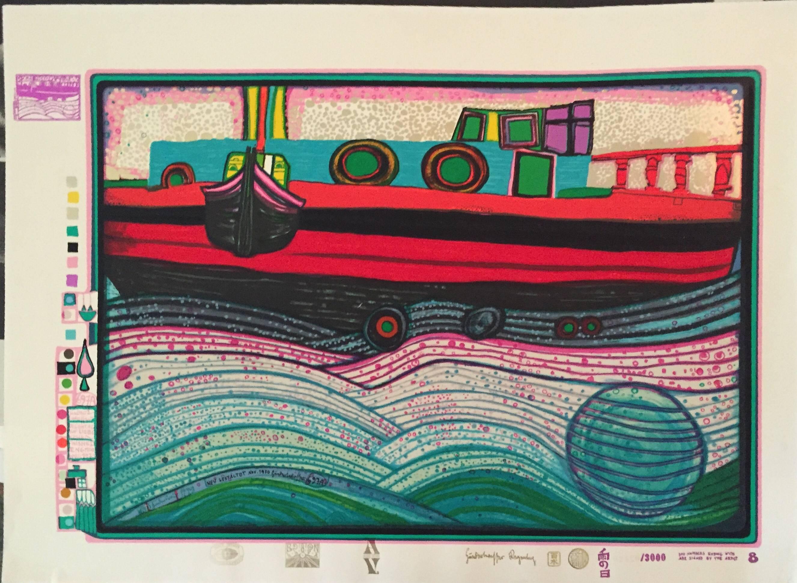 Friedensreich Hundertwasser Figurative Print - Regentag "on Waves of Love"