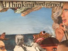 Russian Mixed Media Pop Art Collage Painting Bumble Bee, Thinking, Hard Earned