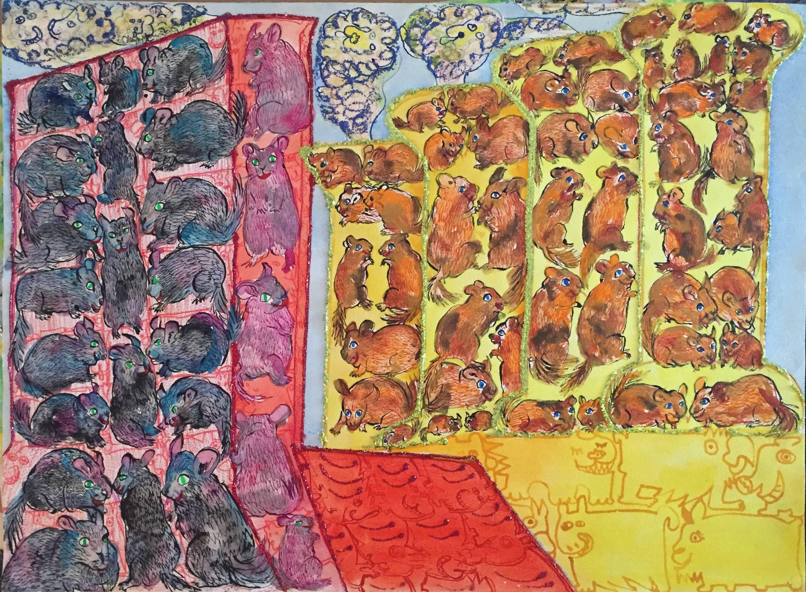 Outsider Art  Rats and Mice Pattern Painting - Mixed Media Art by Maija Peeples-Bright