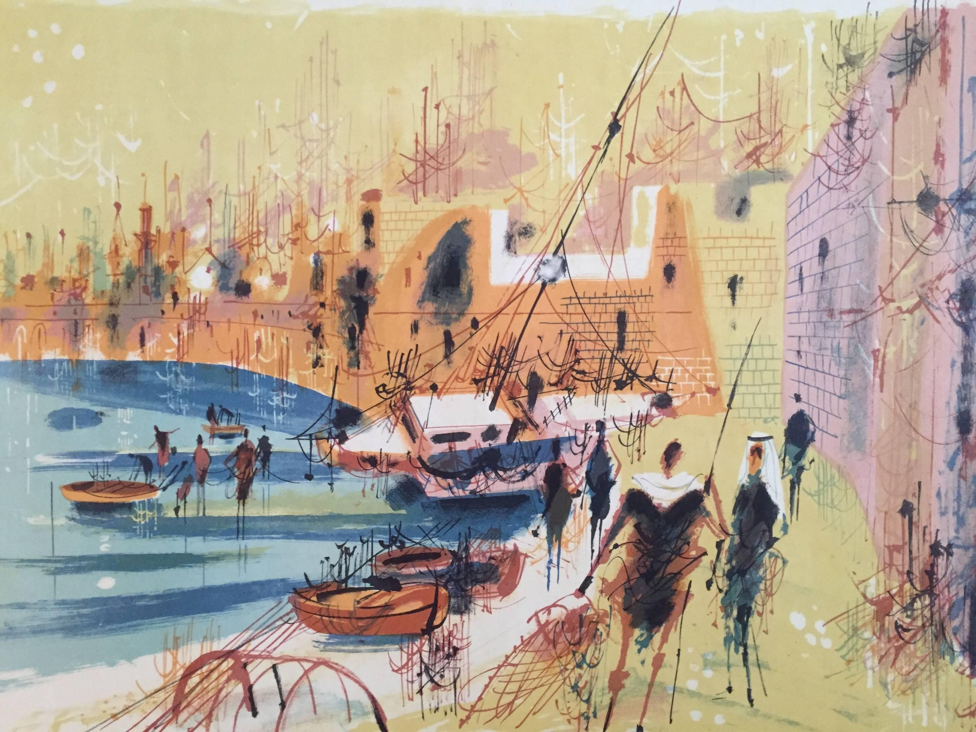 Shmuel Katz Landscape Print - Old Port of Jaffa
