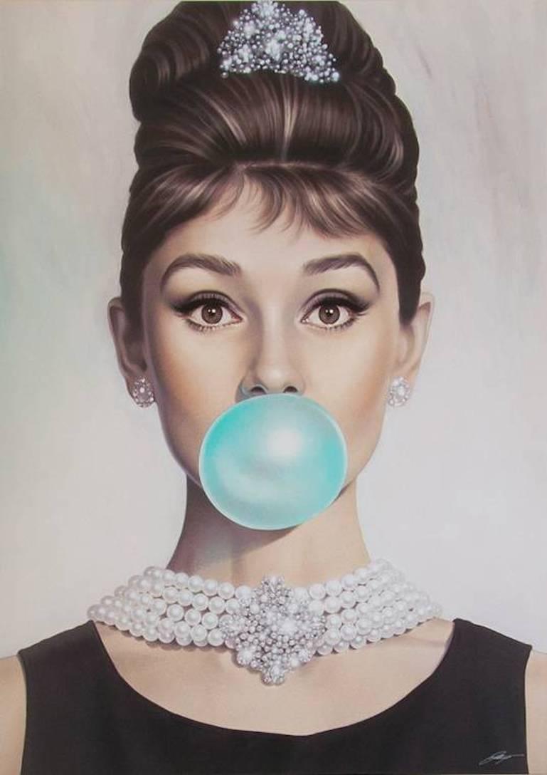 Michael Moebius Portrait Print - Audrey Tiffany Blue - Aluminum Edition - Audrey Bubblegum