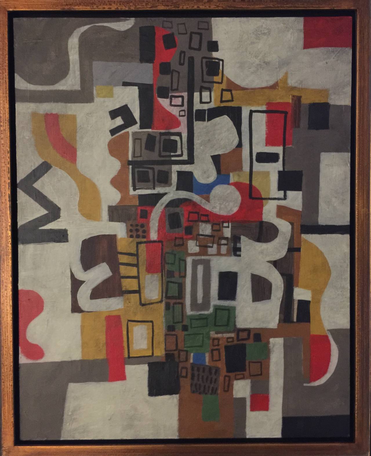 This contemporary geometric abstract painting was created by the San Francisco artist Gary Janis in 2015. This dynamic painting is an acrylic on board and is signed and dated on the verso.
Gary Janis is an artist whose paintings have a syncopated