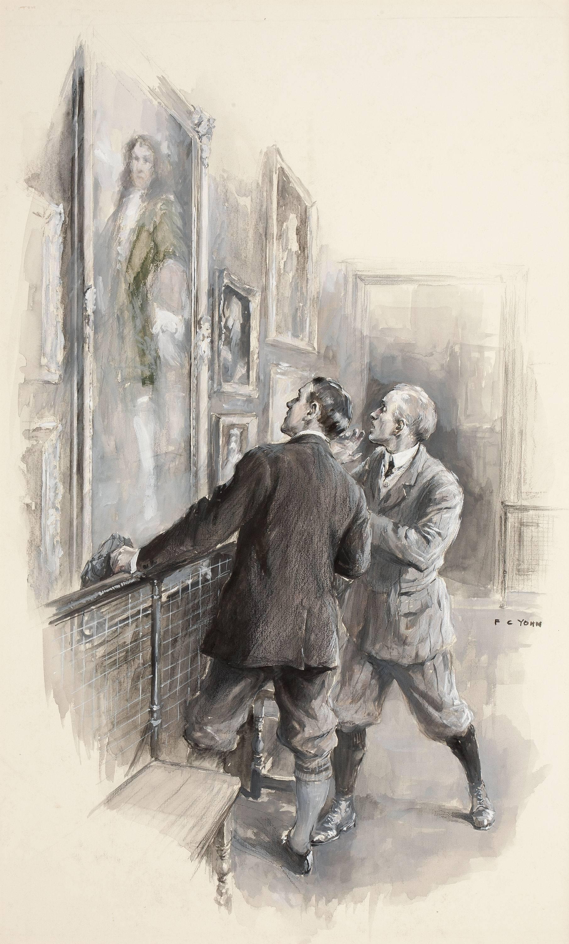 Gentlemen Admiring Art - Painting by Frederick Coffay Yohn