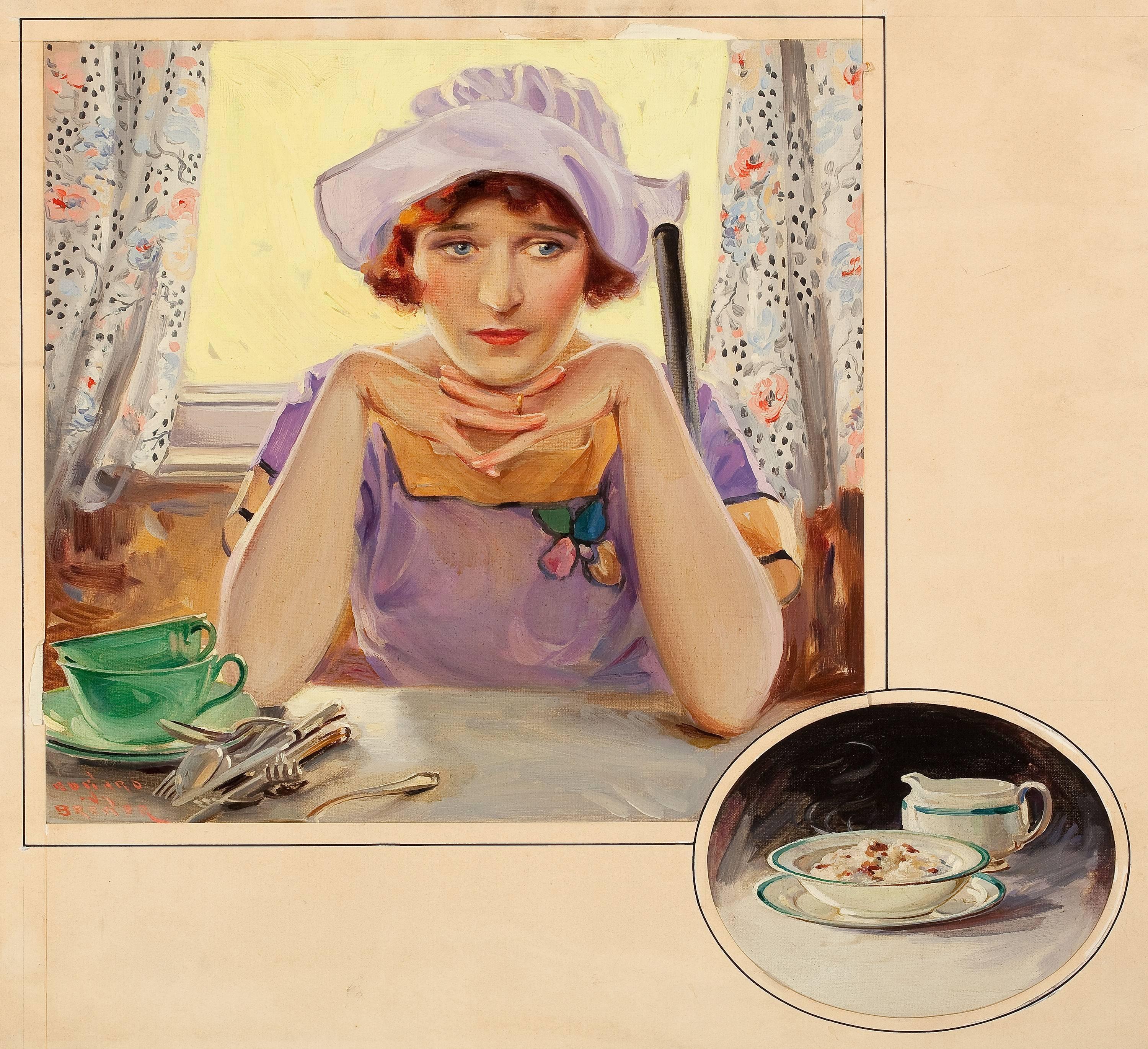 A Morning Thought, Cream of Wheat Advertisement - Painting by Edward Brewer