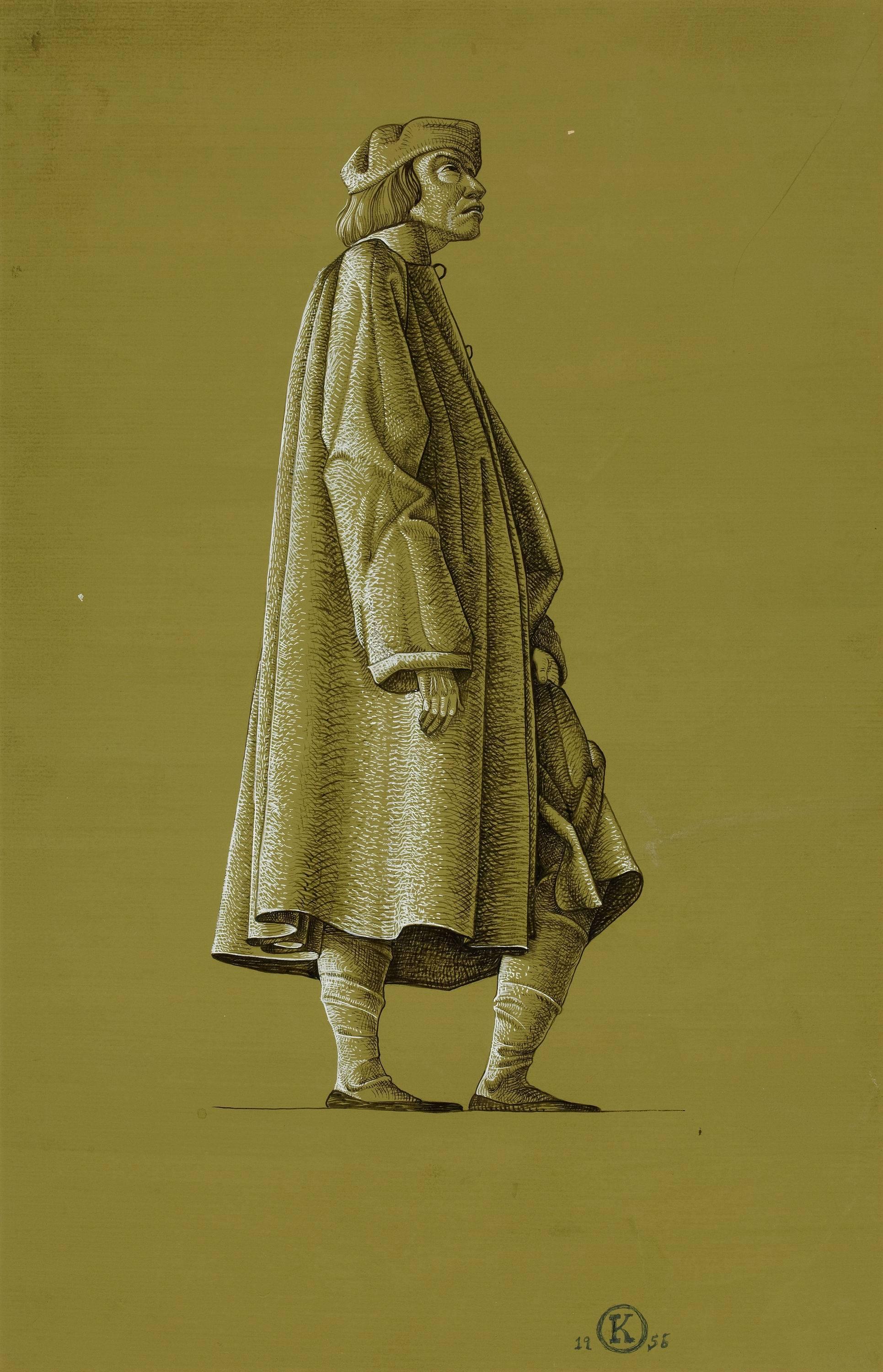 Rockwell Kent Portrait Painting - Finished Drawing of a Man in Medieval Costume