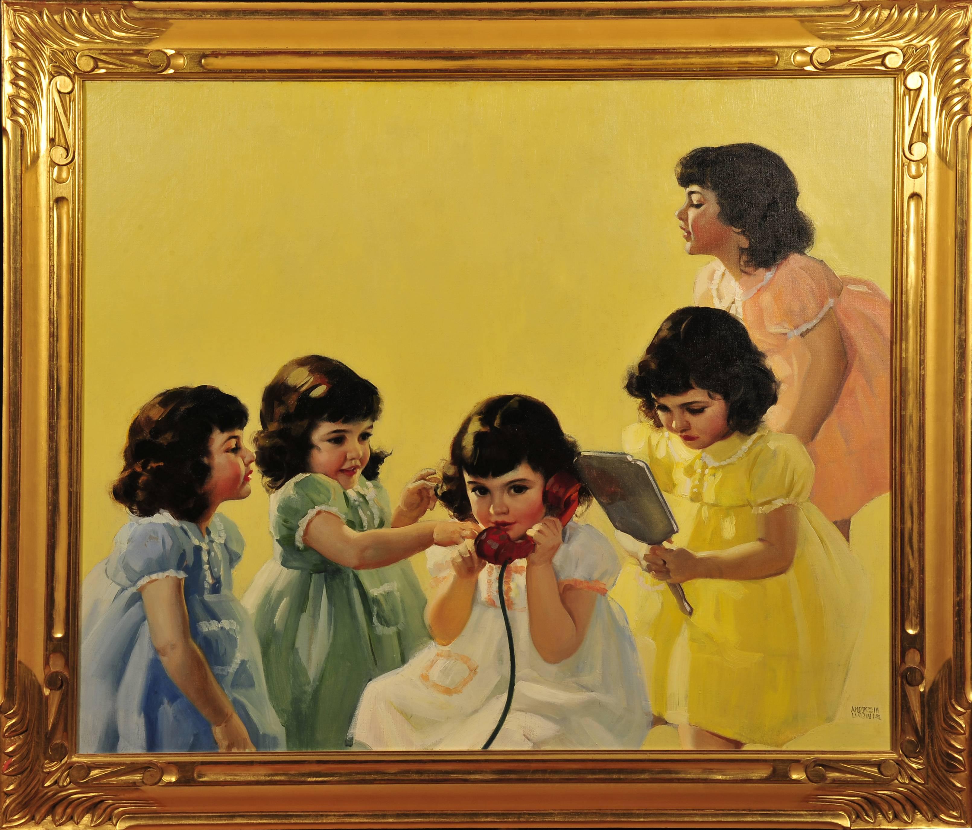 Dionne Quintuplets - Calendar Illustration - Other Art Style Painting by Andrew Loomis