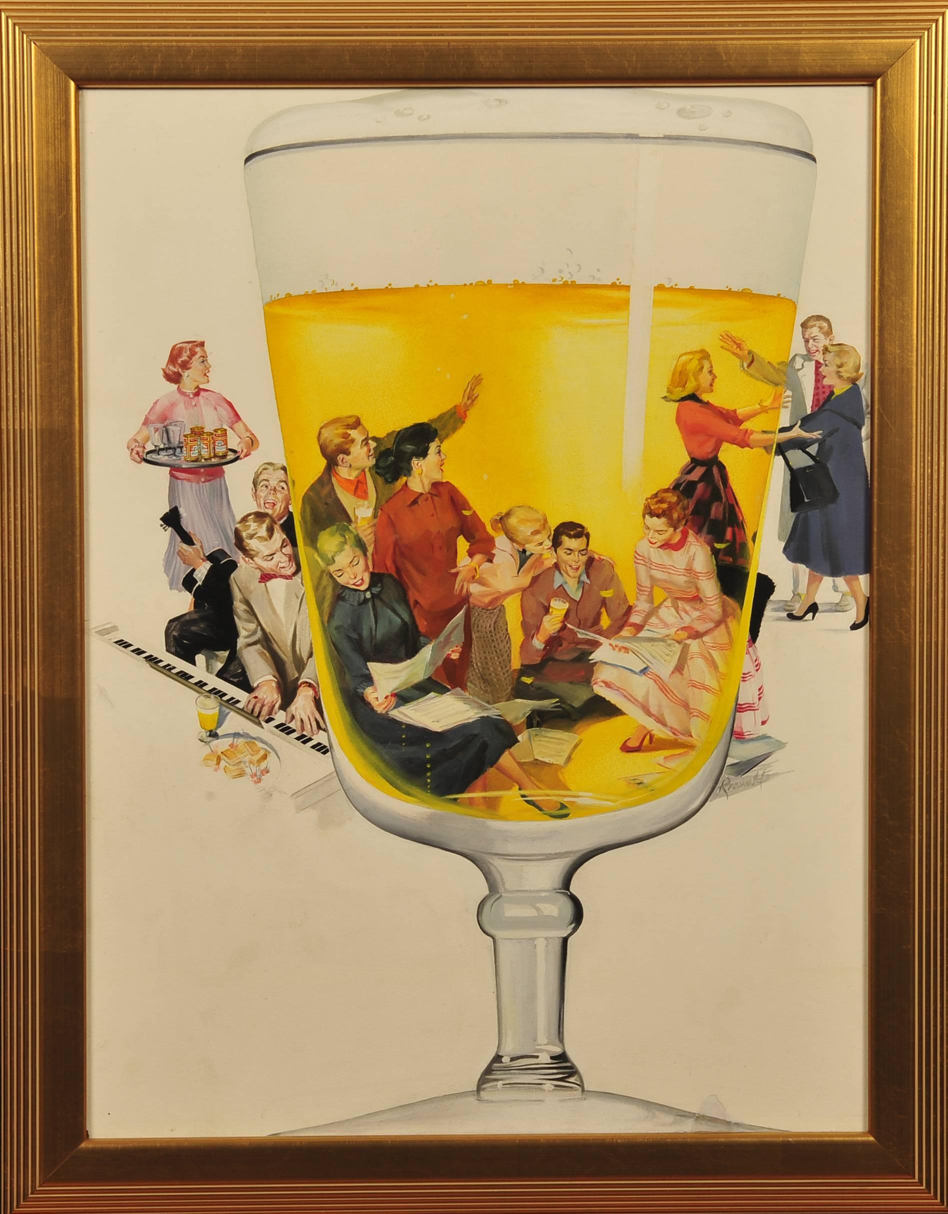 Party Seen Through Beer Glass - Other Art Style Painting by Gilbert Riswald