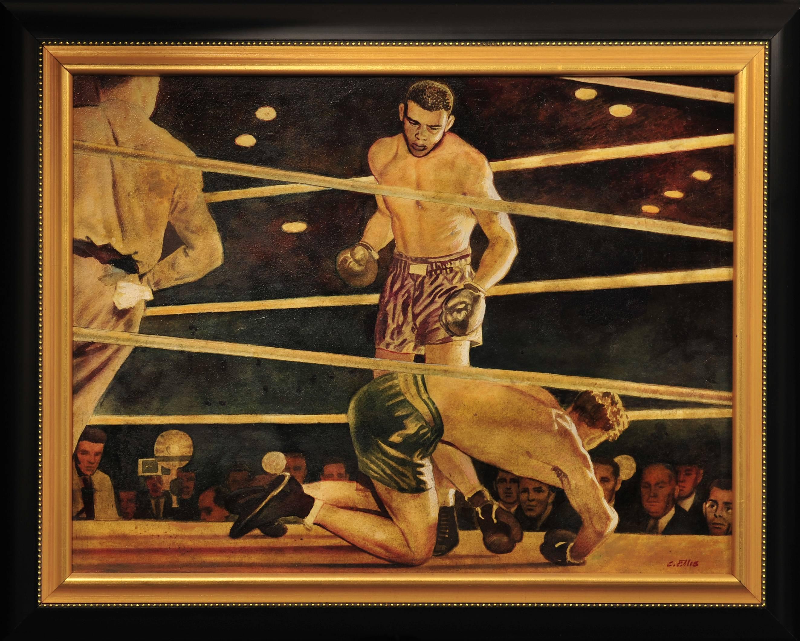 Joe Louis Knocking Out Max Schmeling (Joe Louis frappant) - Autres styles artistiques Painting par Charles Ellis