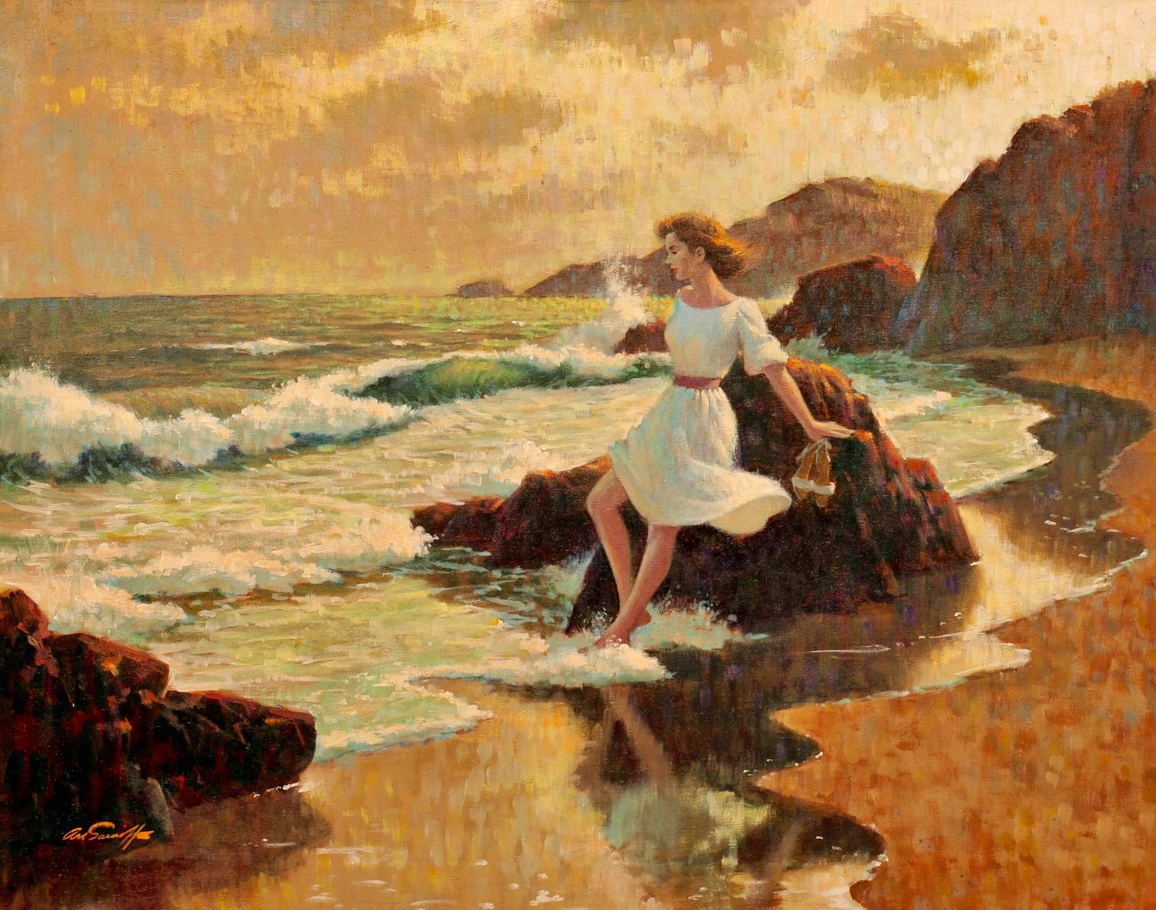 Girl on Beach - Painting by Arthur Sarnoff