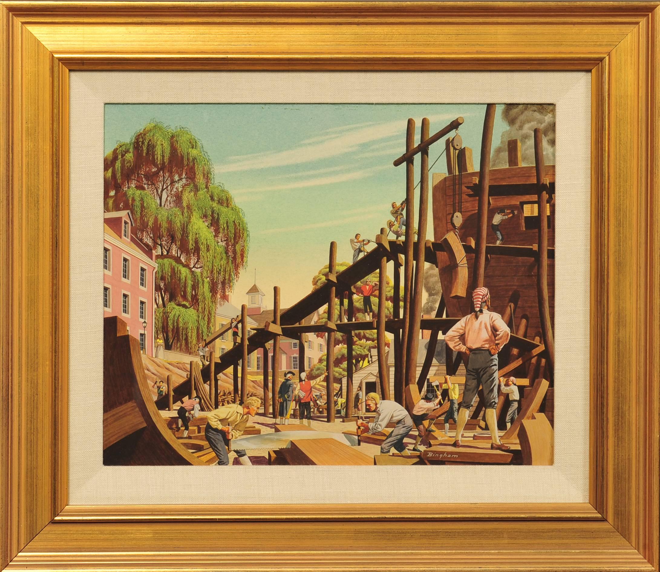 Shipbuilding in Philadelphia - Other Art Style Painting by Unknown