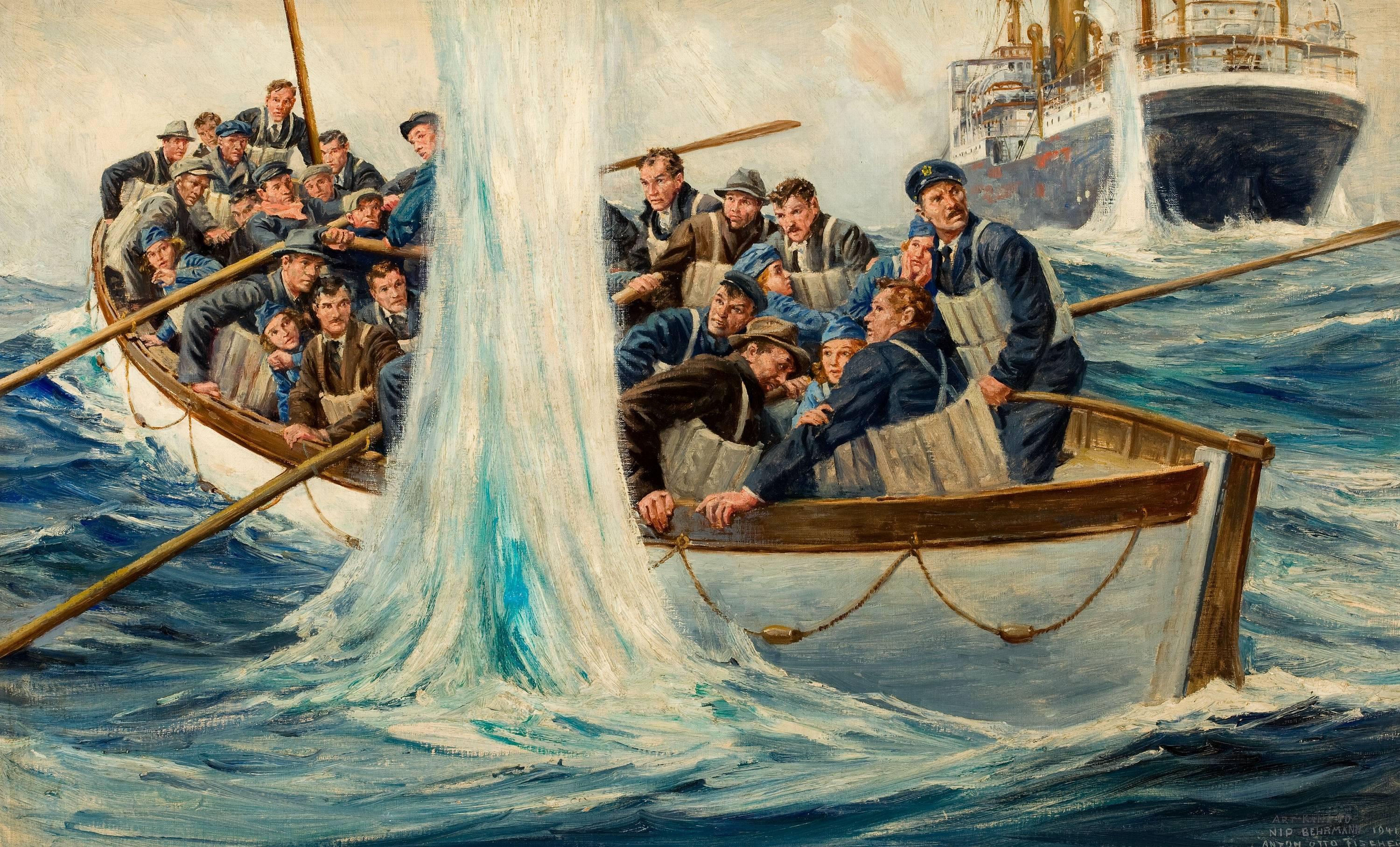 Rettungsboot auf See – Painting von Anton Otto Fischer