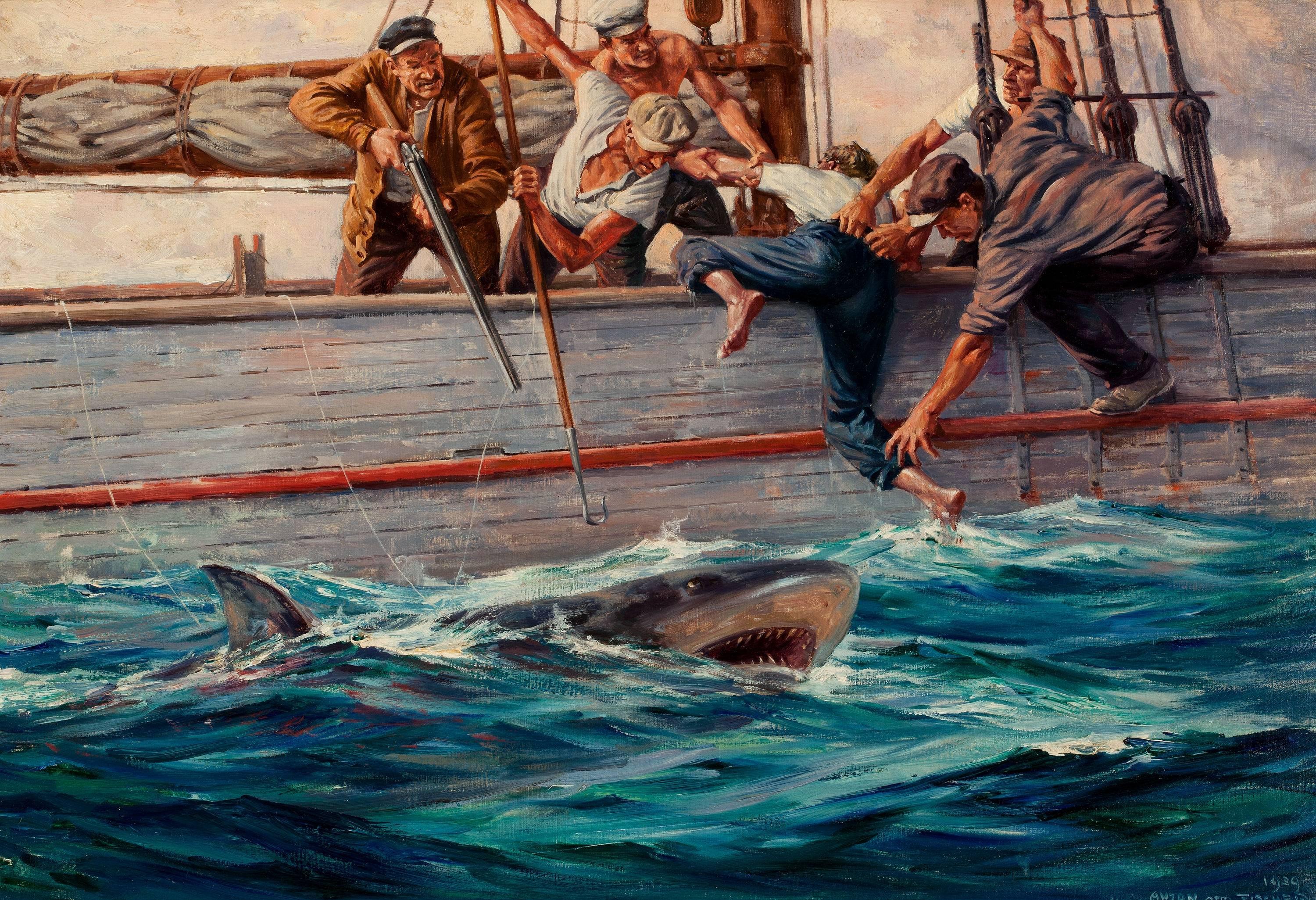 Shark Hunting - Painting by Anton Otto Fischer