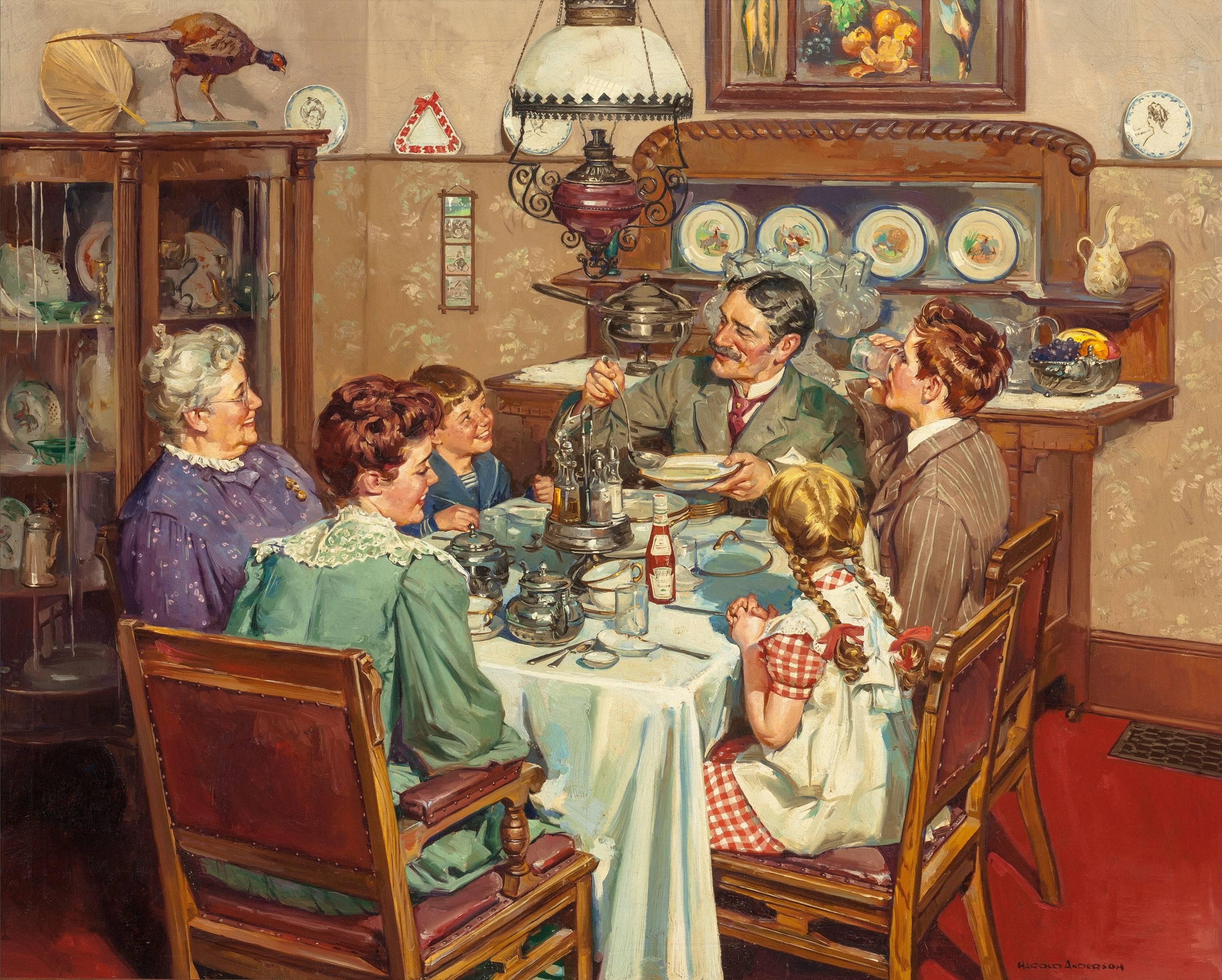 Чаепитие в семье. Американский художник Harold Anderson. Гарольд Андерсон семейный обед. Гарольд Андерсон (1894 -1973), семейный обед.