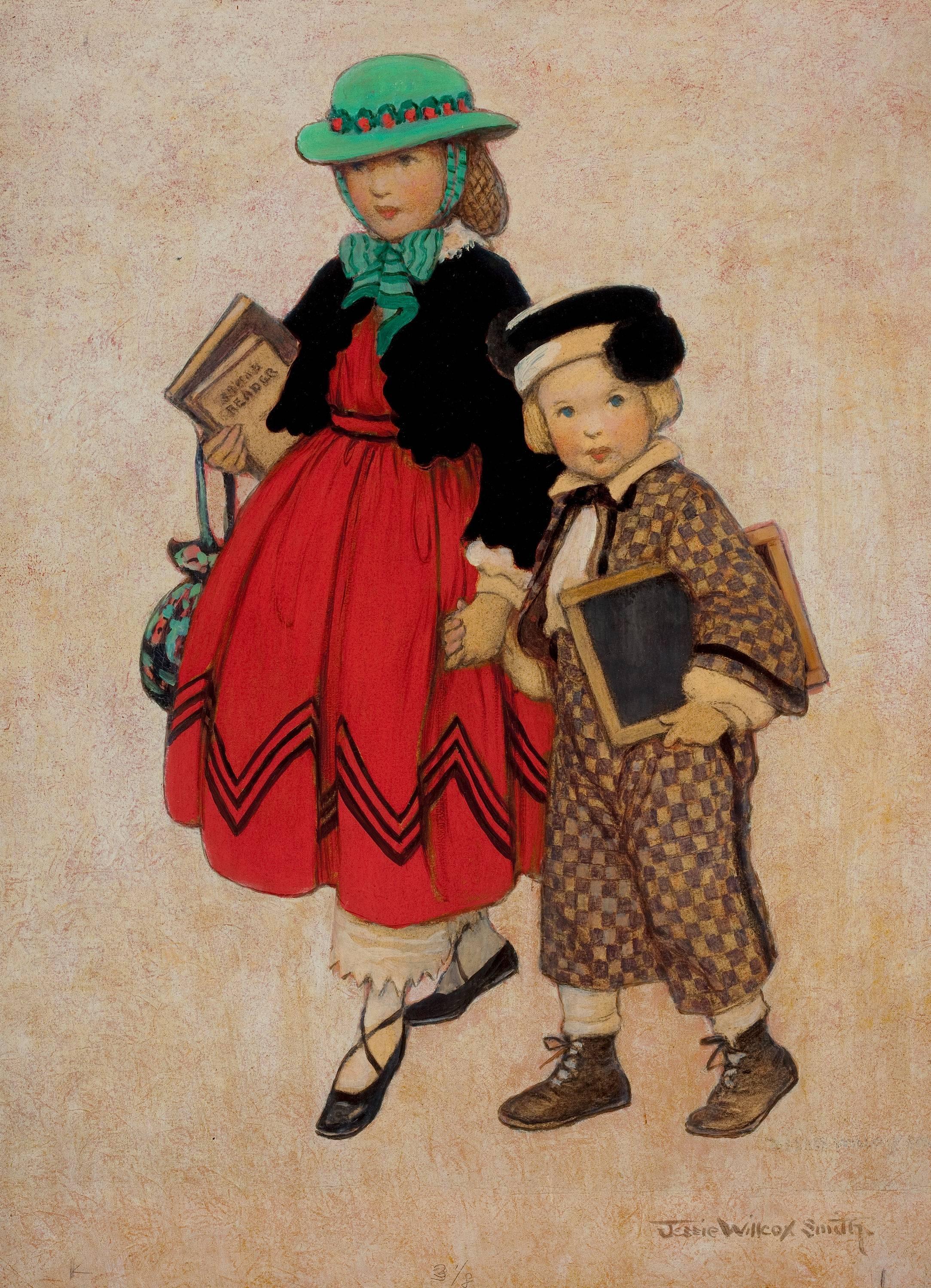 Two Little Girls, Good Housekeeping Cover - Painting by Jessie Willcox Smith