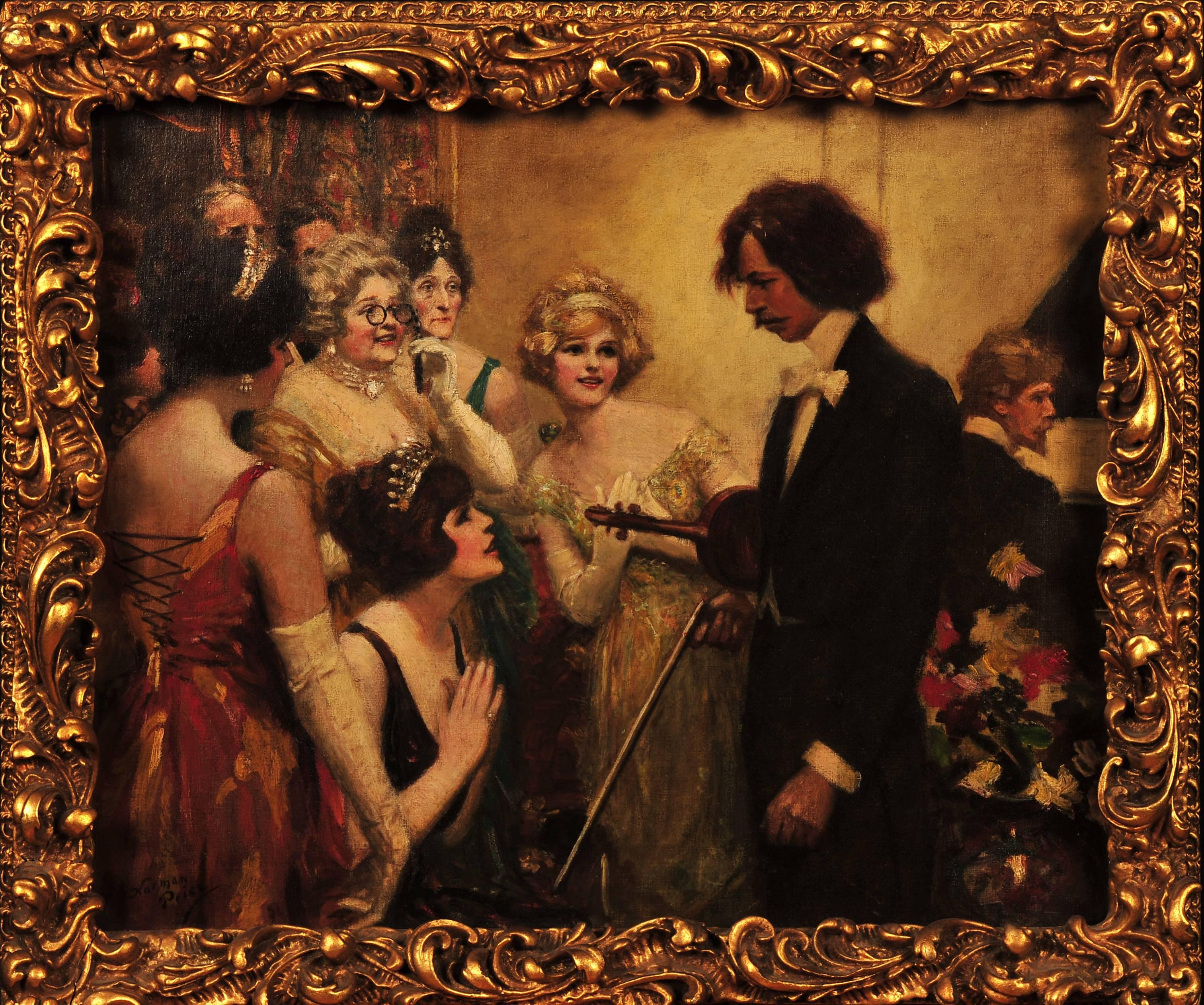 Violinist Admired by Women at Party - Painting by Norman Price
