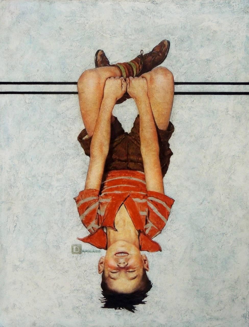 Spencer Douglass Crockwell Figurative Painting - Hanging Upside Down, Saturday Evening Post Cover