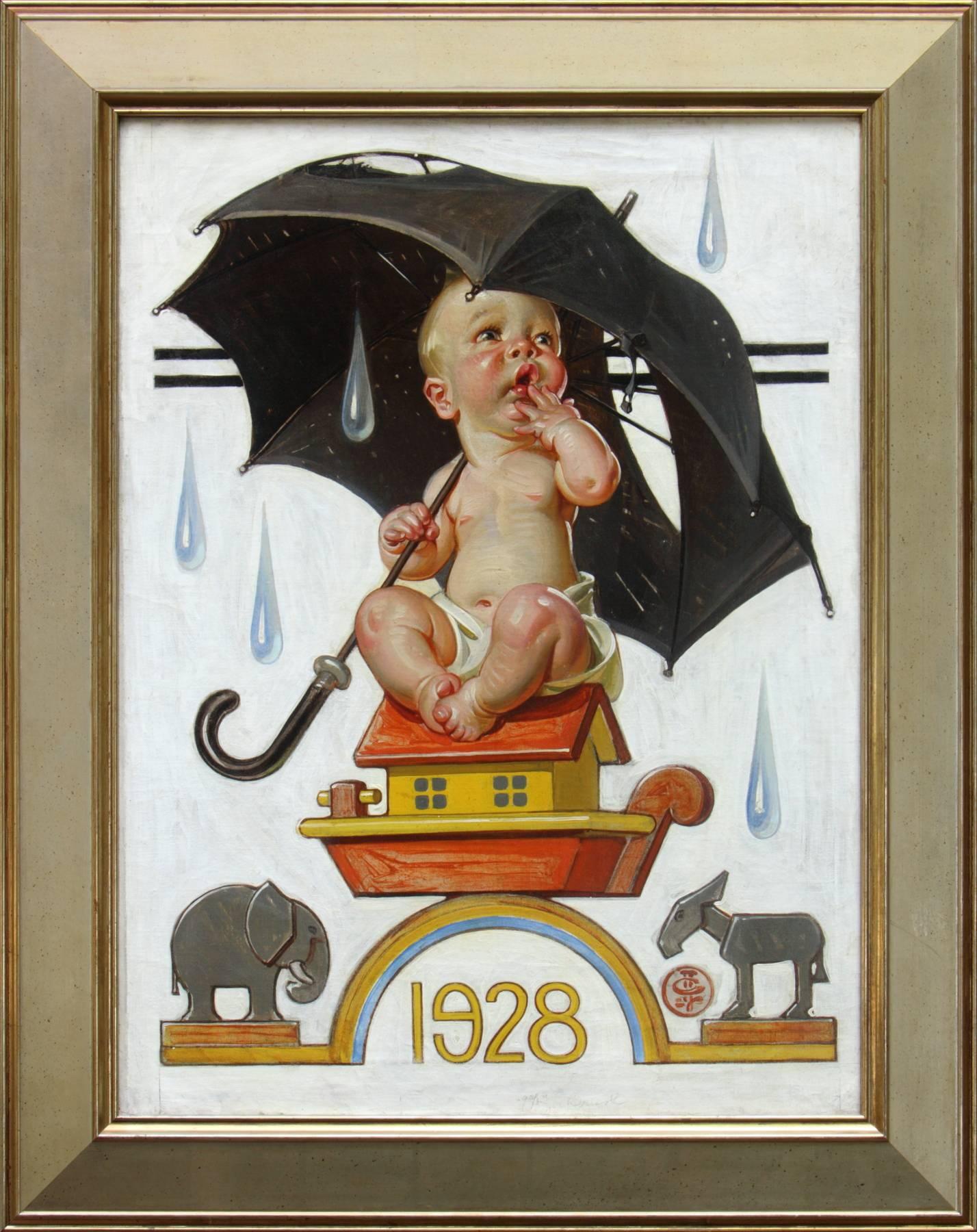 New Year's Baby, Saturday Evening Post Cover - Painting by Joseph Christian Leyendecker