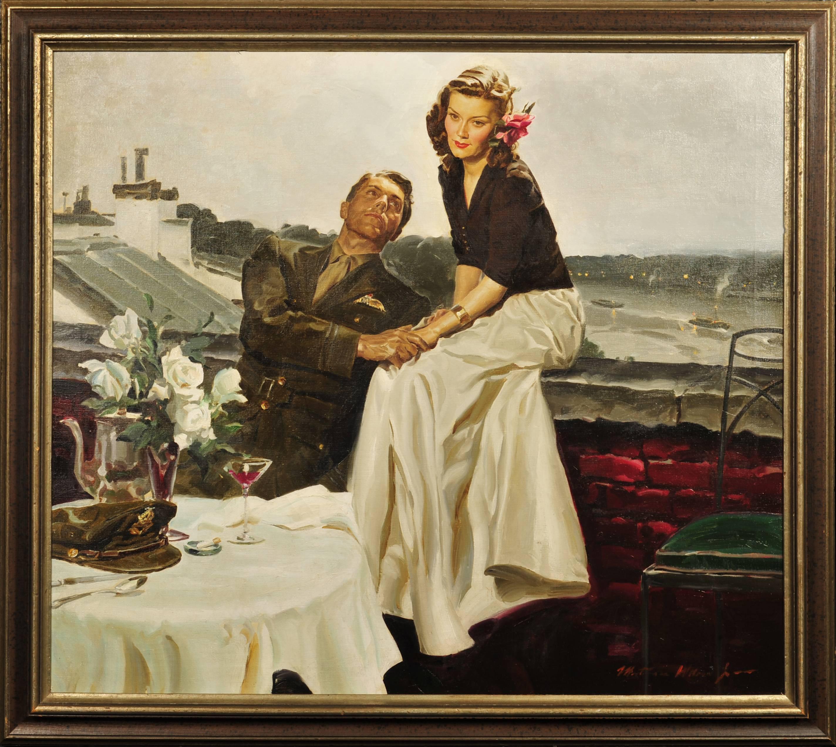 Couple At European Rooftop - Painting by Wilson Jr. Mortimer