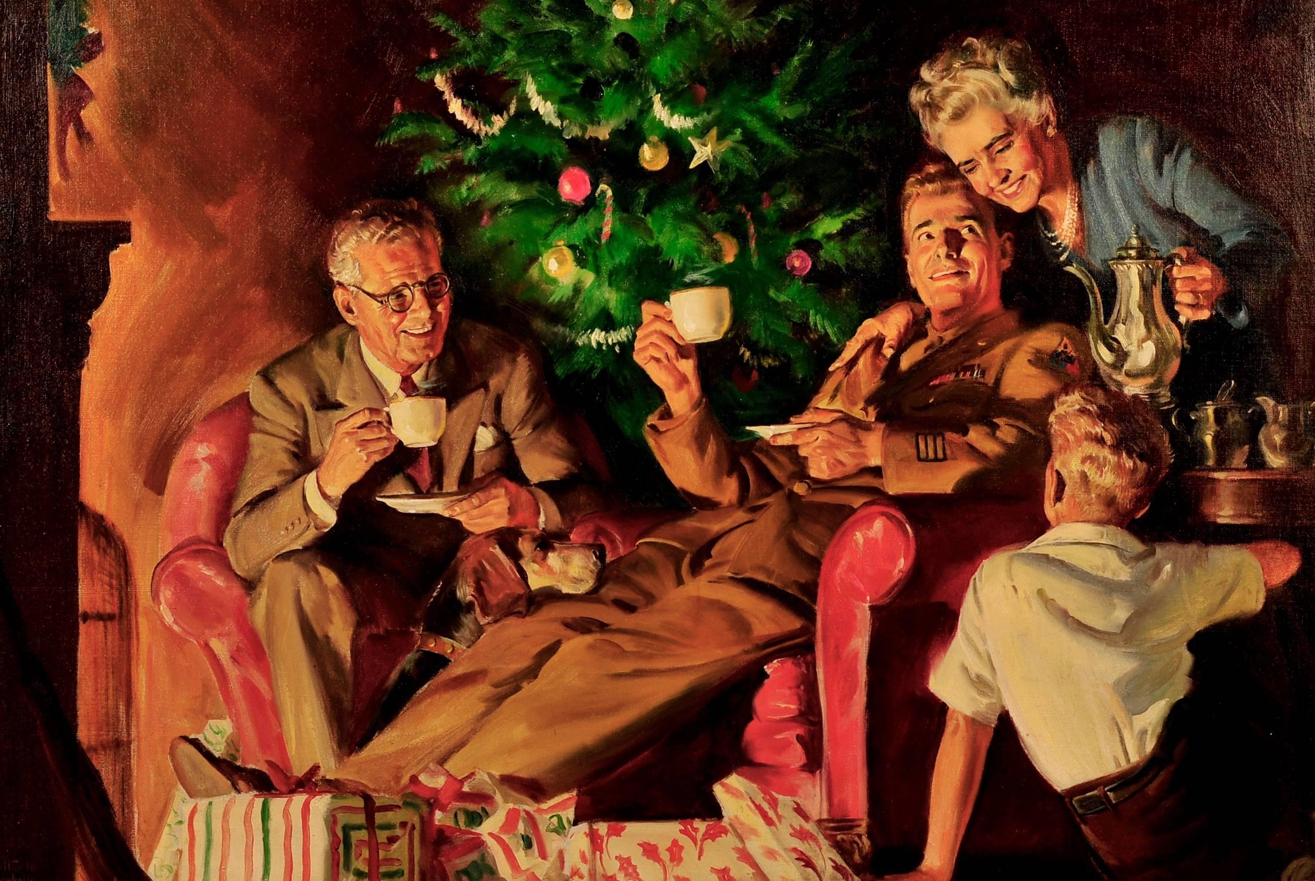 Walter Martin Baumhofer Interior Painting - Christmas Scene, Maxwell Coffee Advertisement