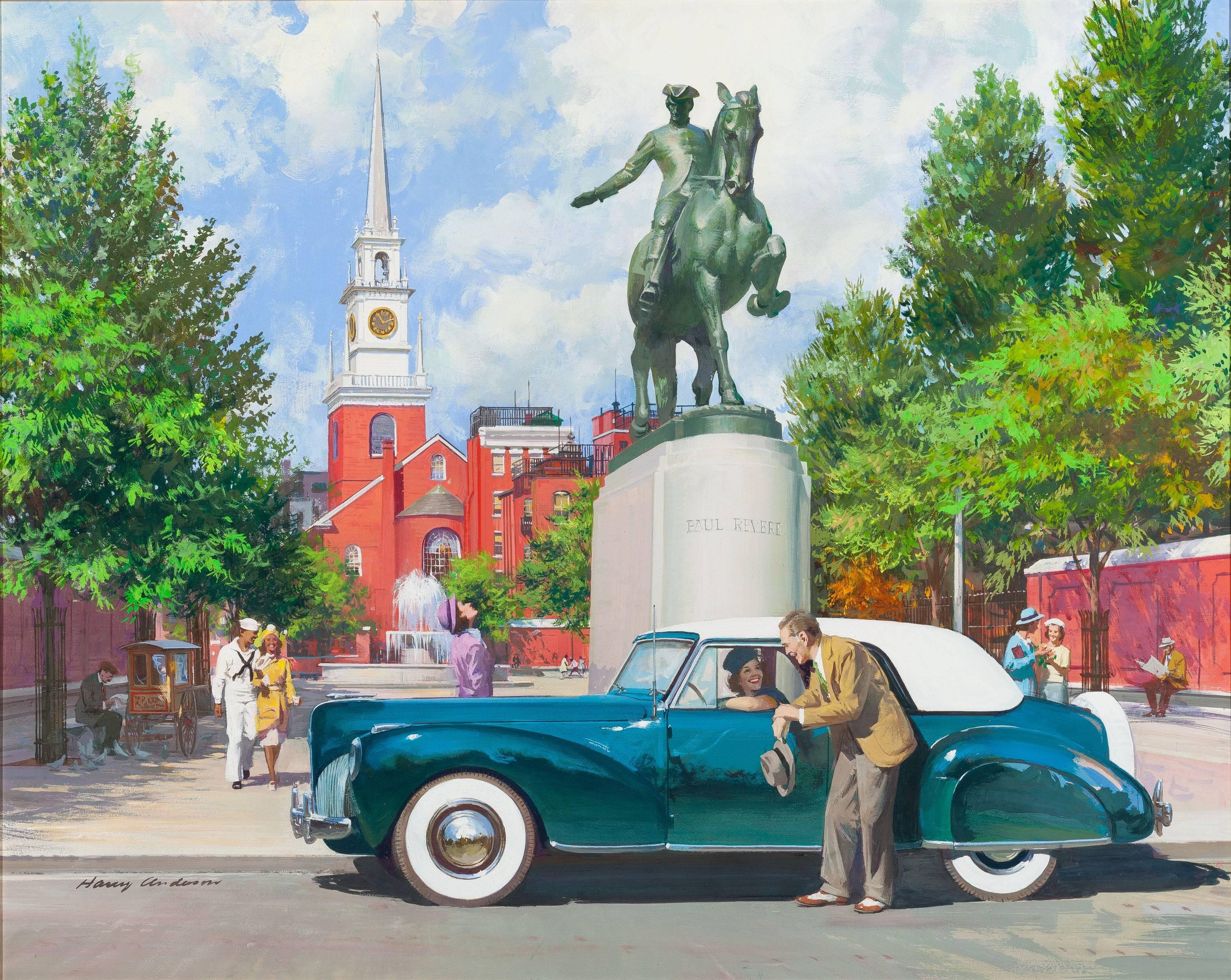 Landscape Painting Harry Anderson - Paul Revere, Lincoln Continental 1941