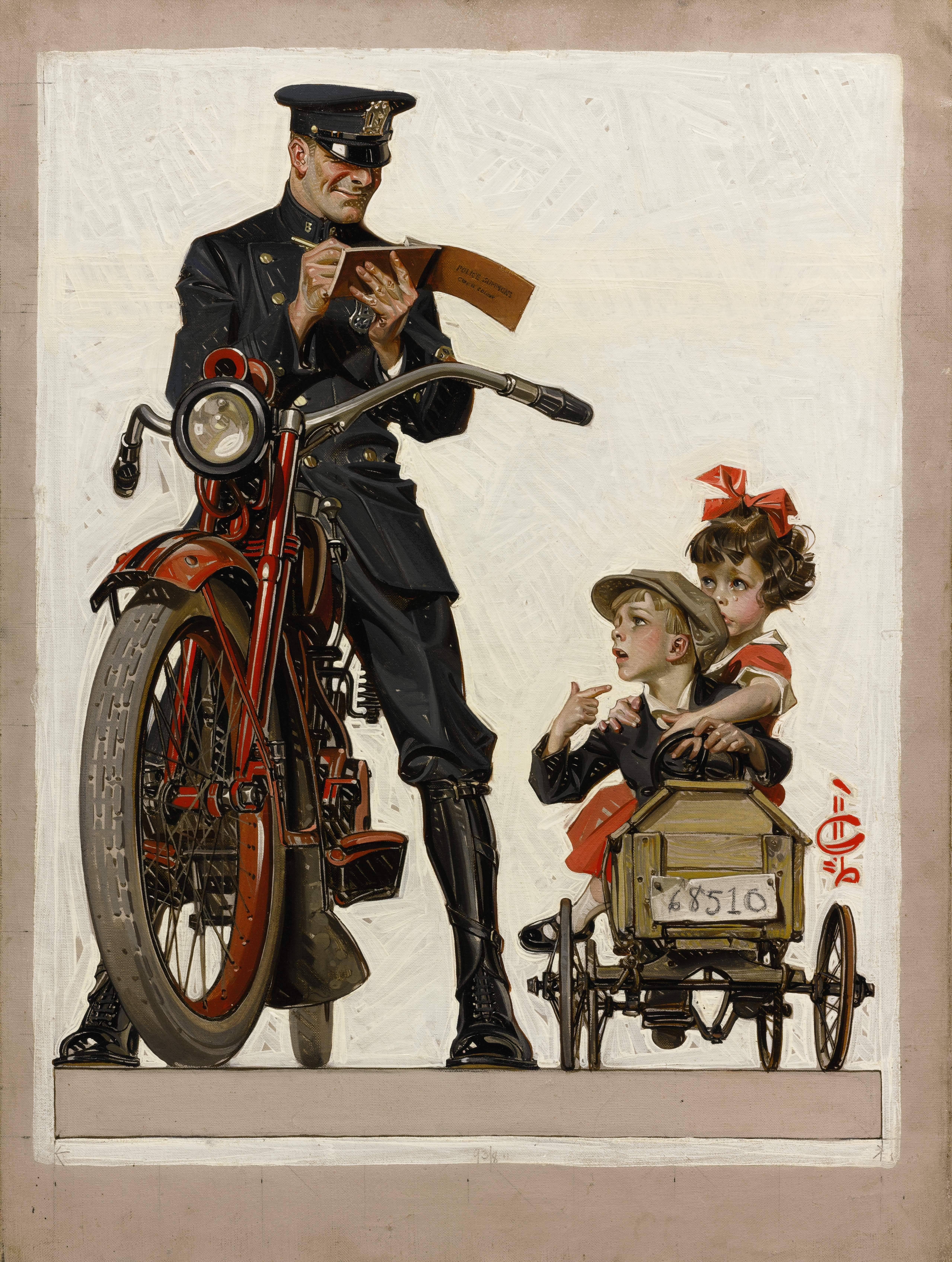 Joseph Christian Leyendecker Figurative Painting - Traffic Stop, Saturday Evening Post Cover