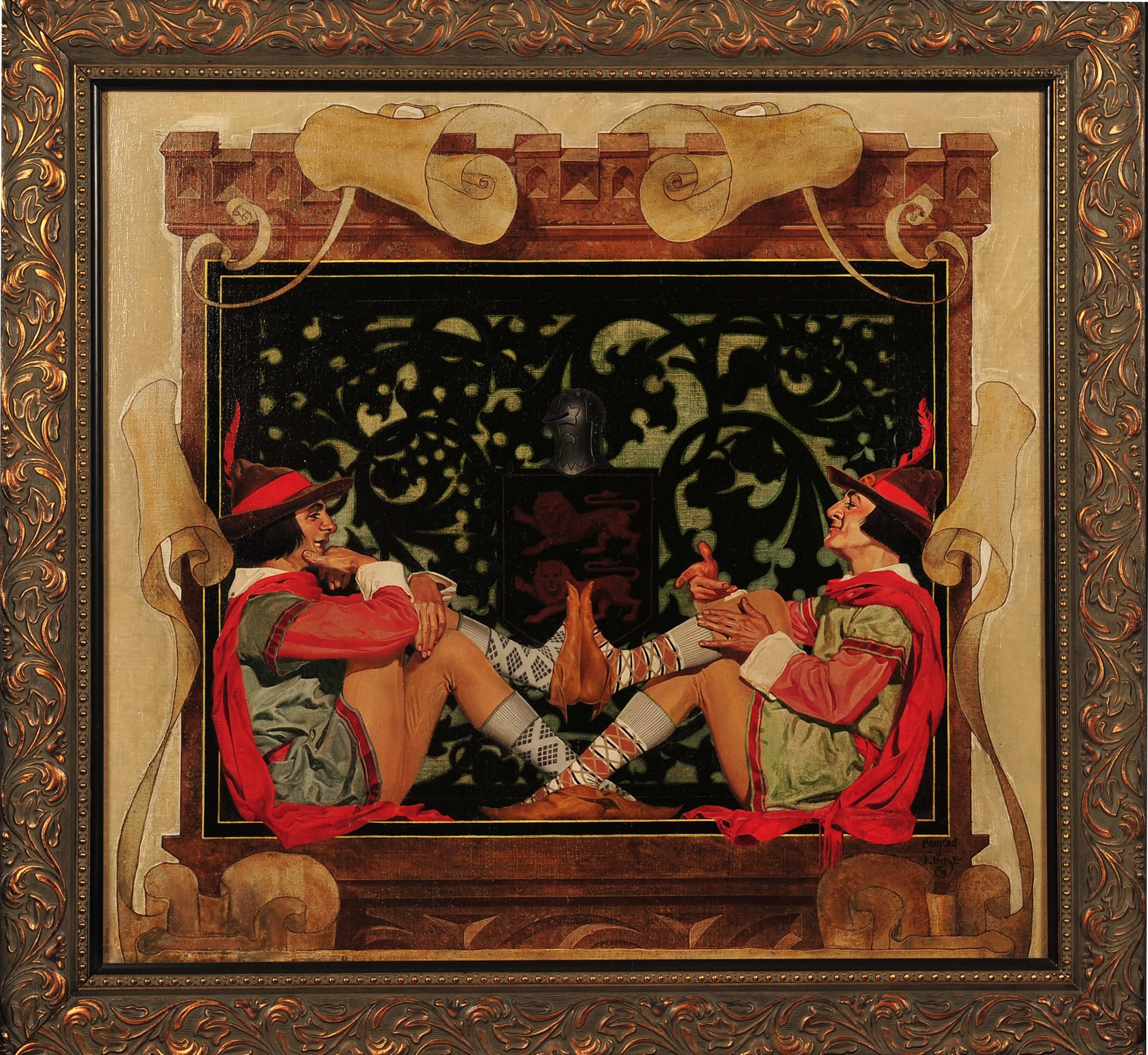 Conrad J Linke Figurative Painting - Merry Men, Interwoven Socks Advertisement