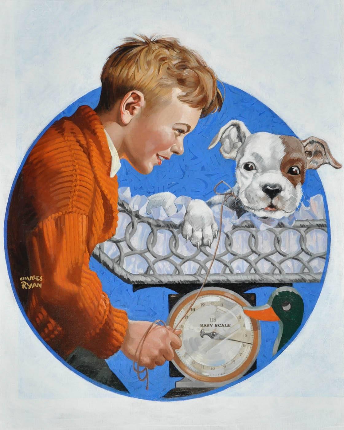 Charles Ryan Portrait Painting – Junge und Hund