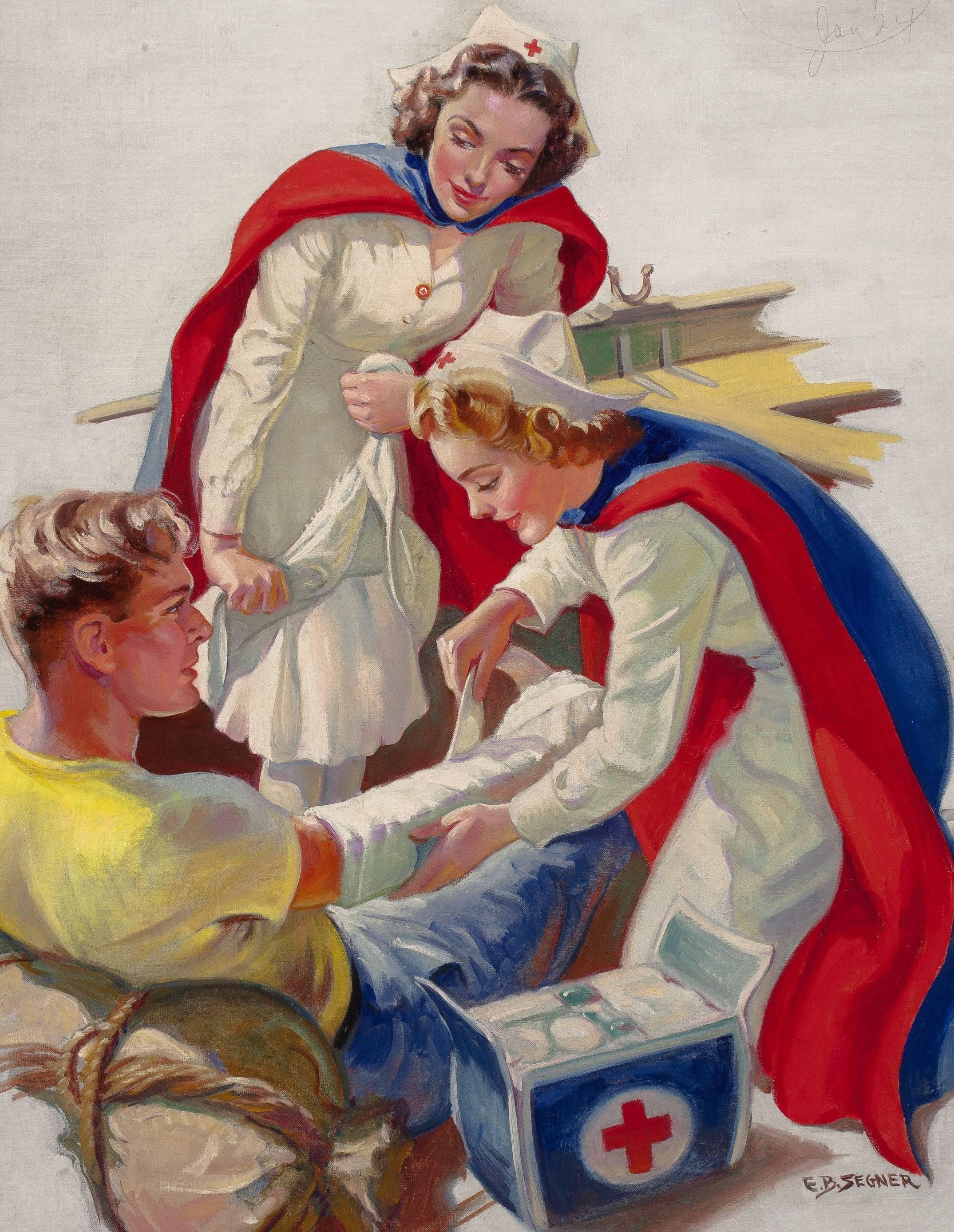 Helping the Wounded, Probable Red Cross Advertisement - Painting by Ellen Barbara Segner