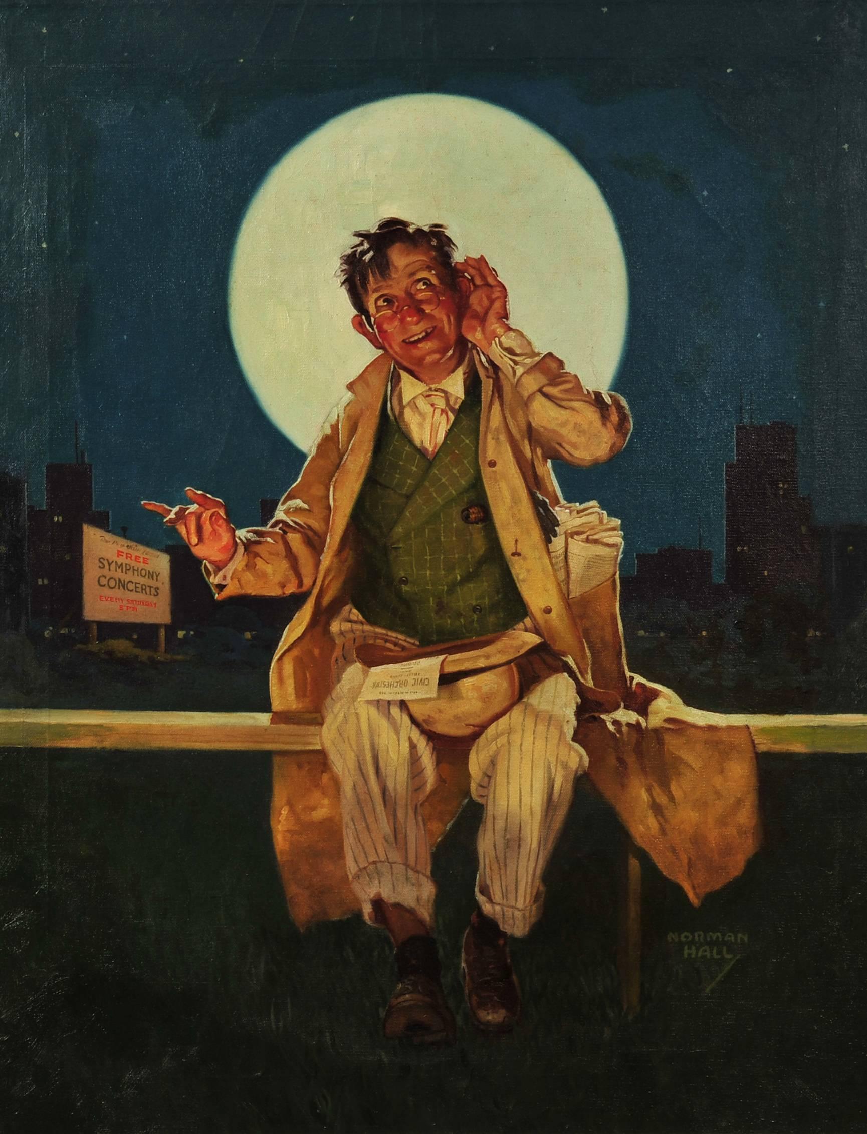 Norman Hall Portrait Painting - Listening in the Moonlight