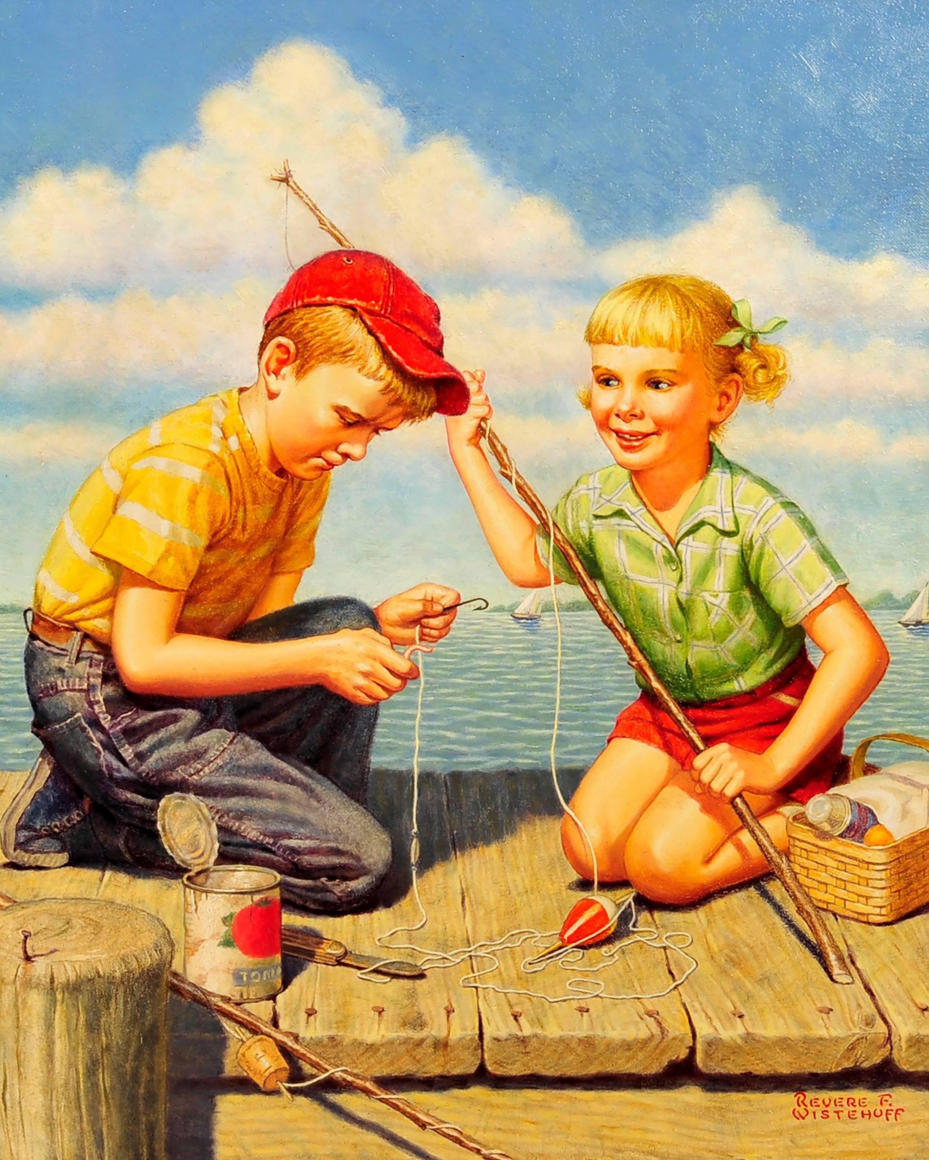 Revere Wistehuff Figurative Painting - Baiting The Hook