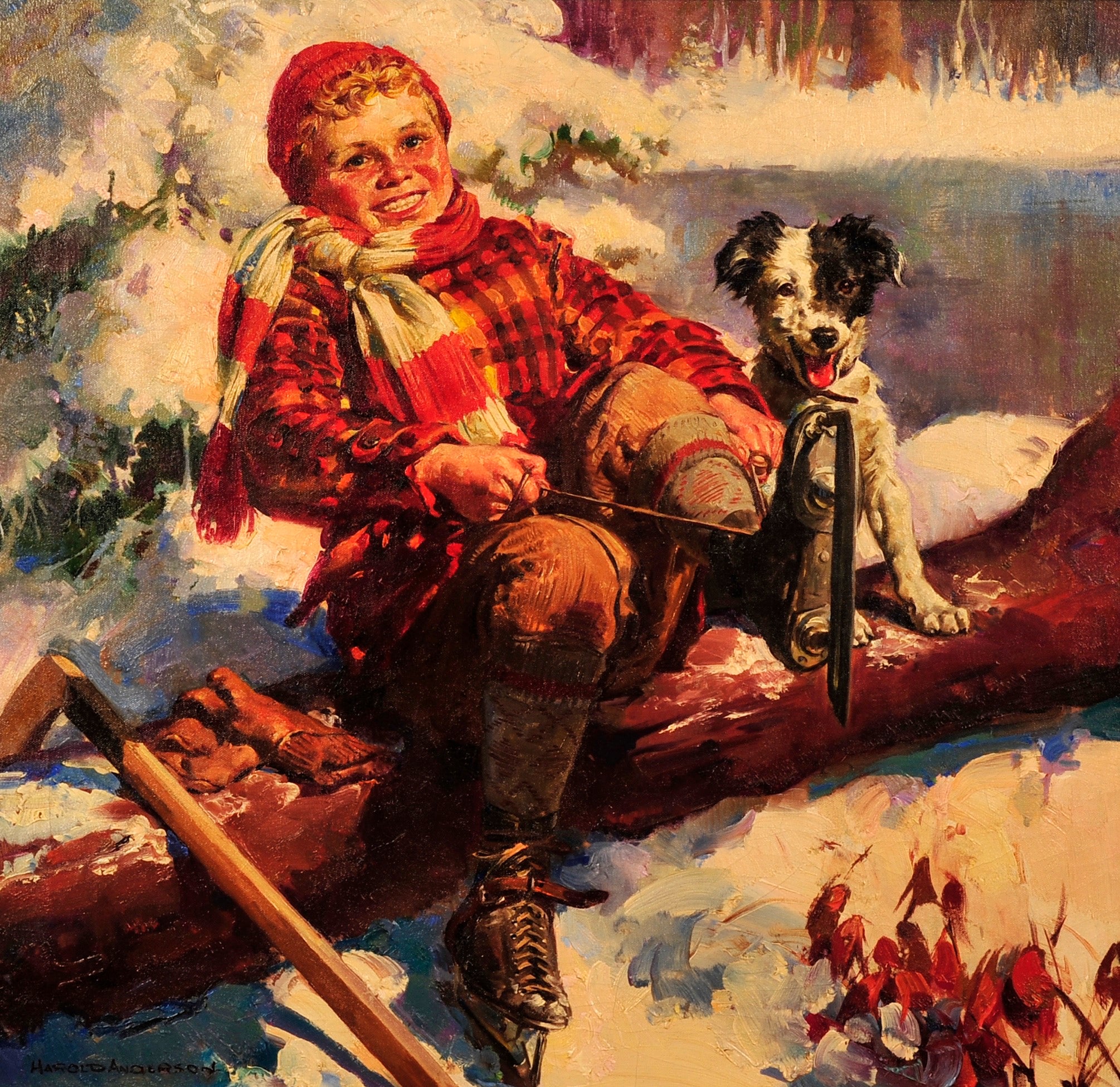 Harold Anderson - Man and Grandson Walking in the Snow For Sale at 1stDibs