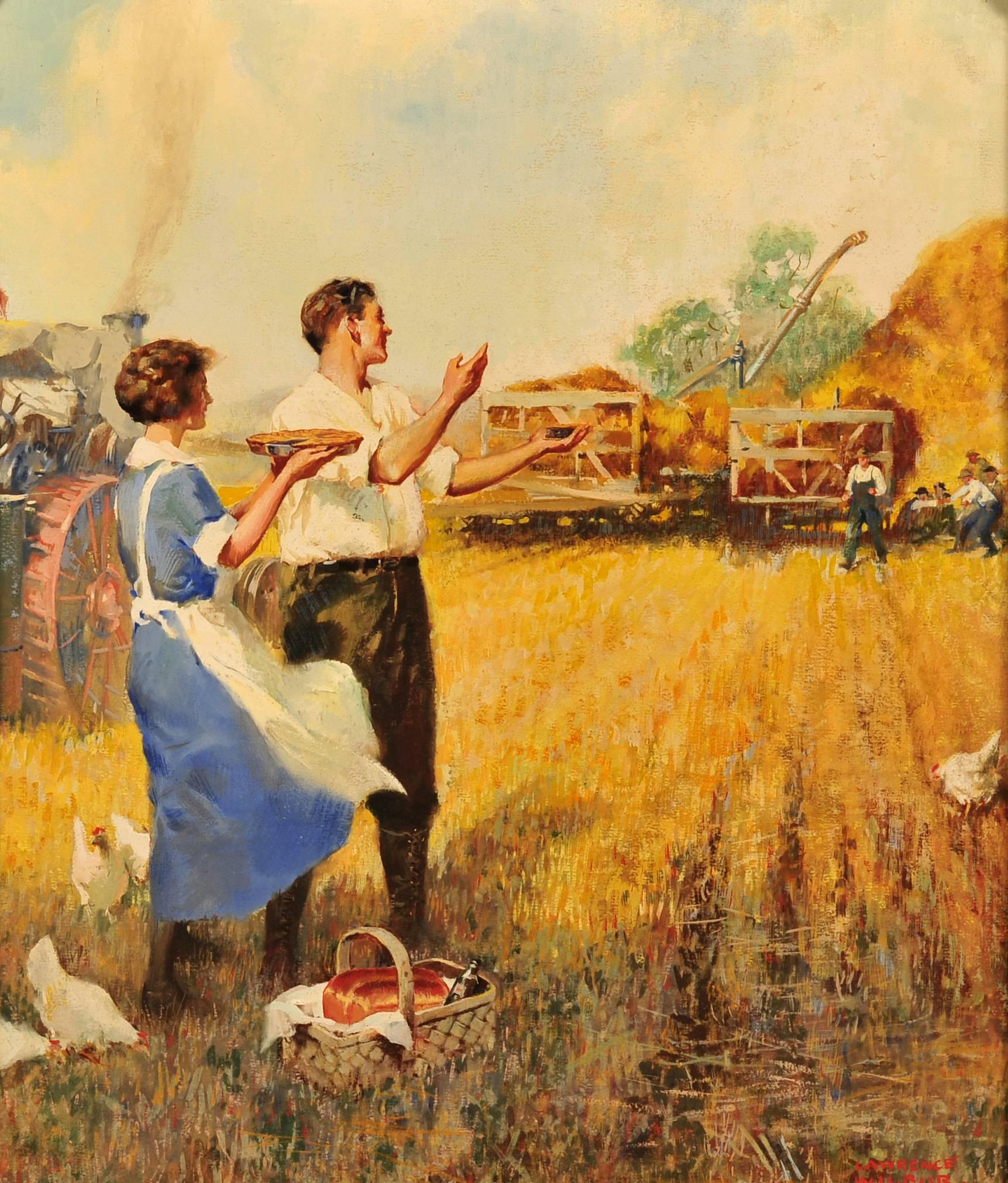 Landscape Painting Lawrence Wilbur - Appeler Farmhands pour Pie