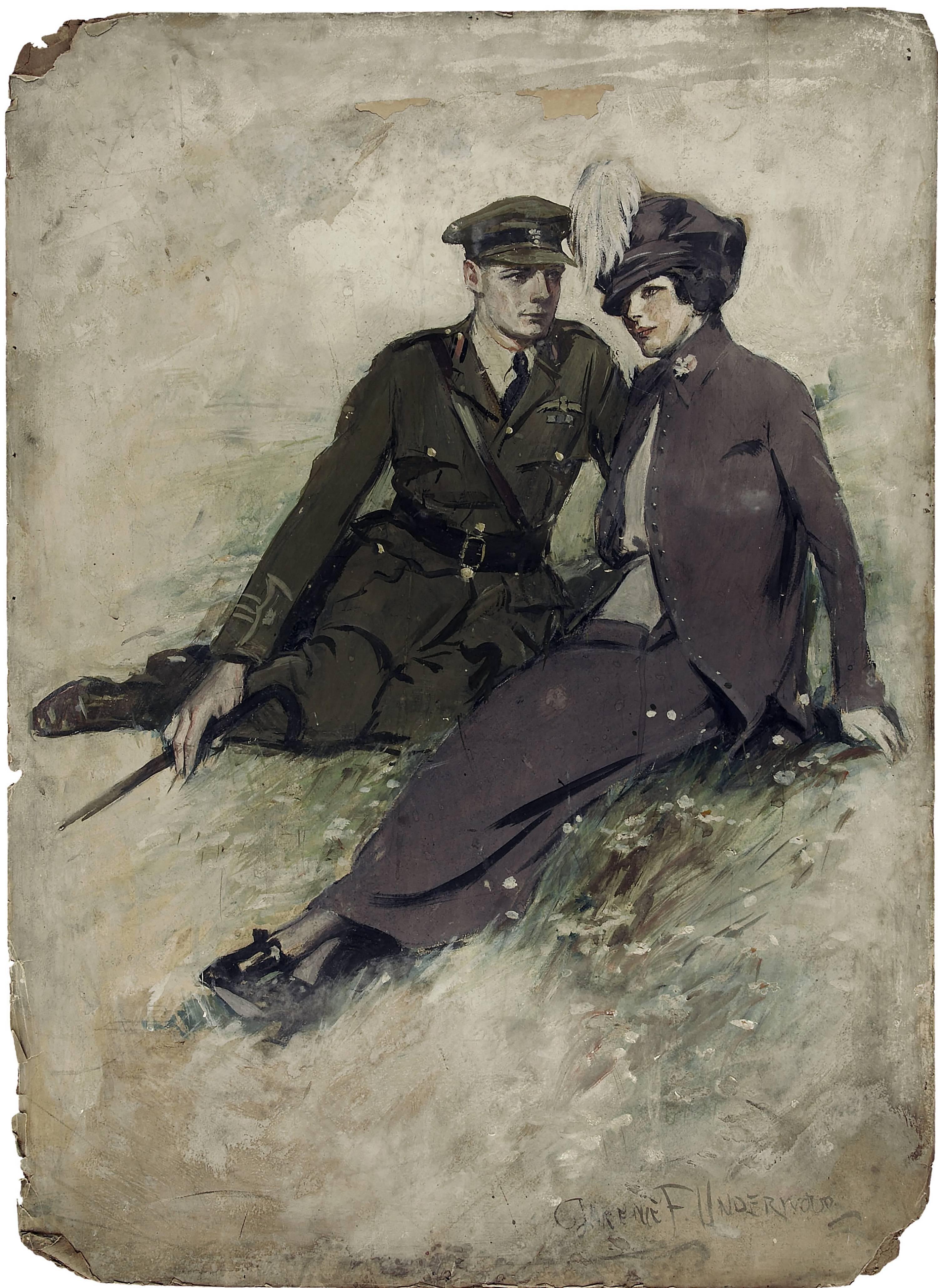 Clarence Underwood Figurative Painting - A Soldier and His Girl, Magazine Story Illustration