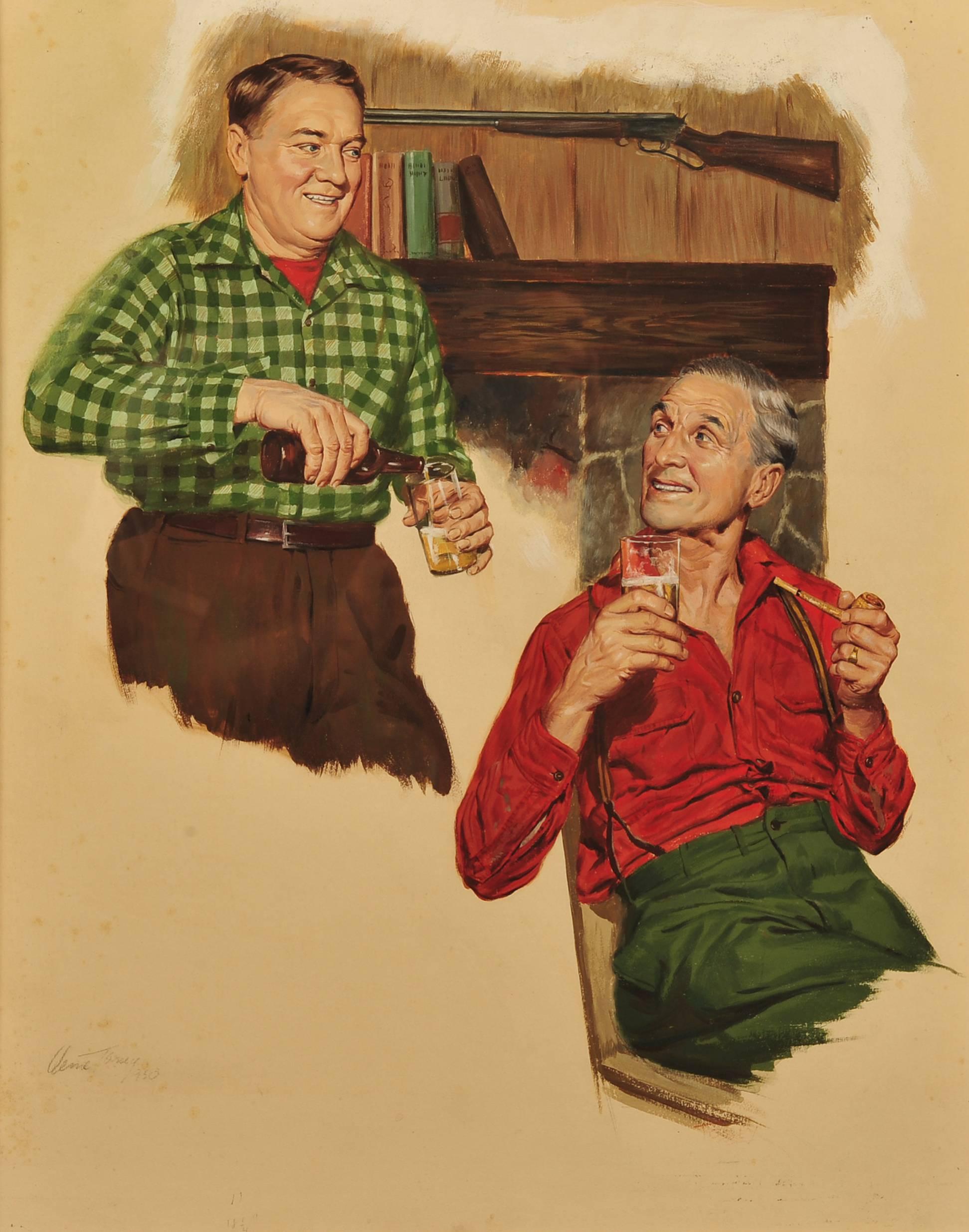 Figurative Painting de Verne Tossey - Anuncio de cerveza, 1950