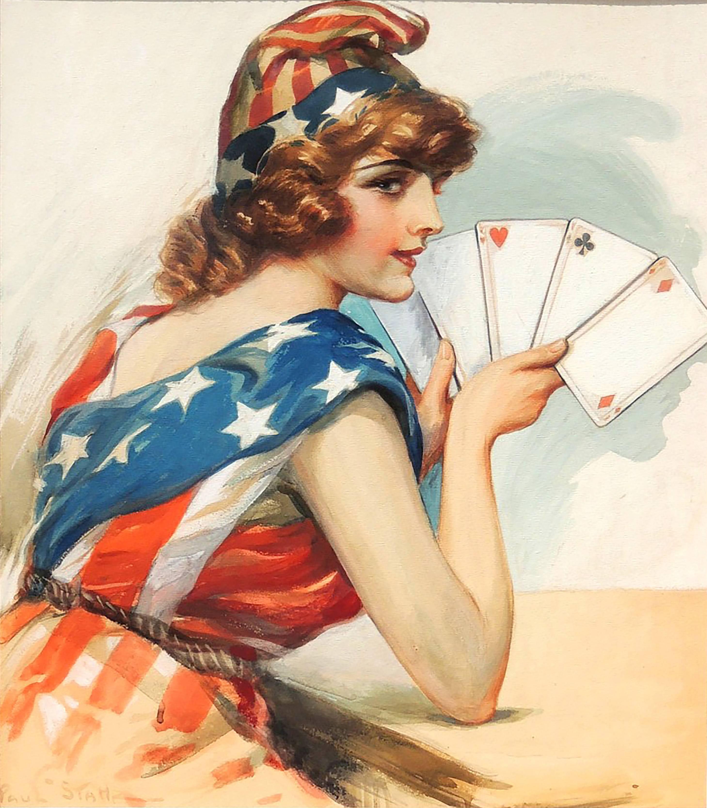 Paul C. Stahr Portrait Painting - Lady Liberty Playing Cards