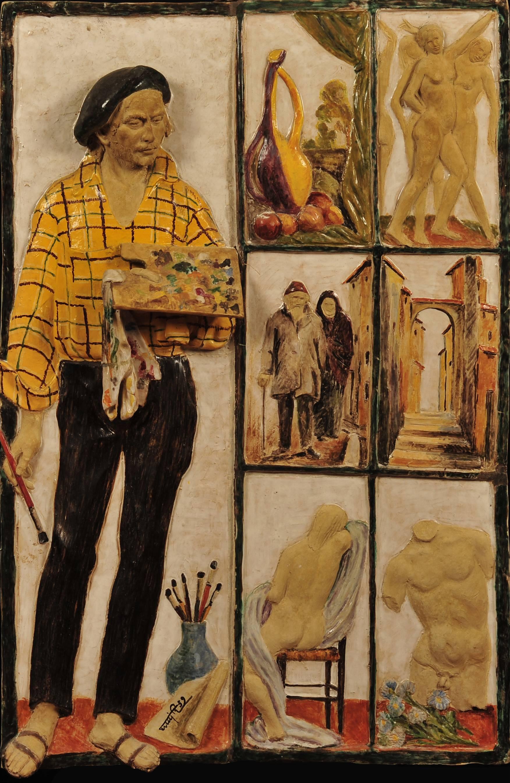 Unknown Figurative Painting – Relief-Skulptur einer Frau, Gemälde mit Relief