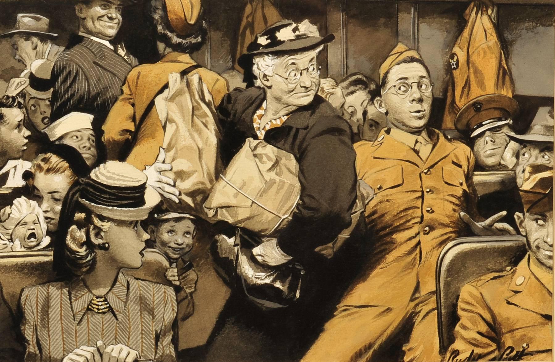 Unknown Figurative Painting - Crammed Scene, Likely by Rudy Pott