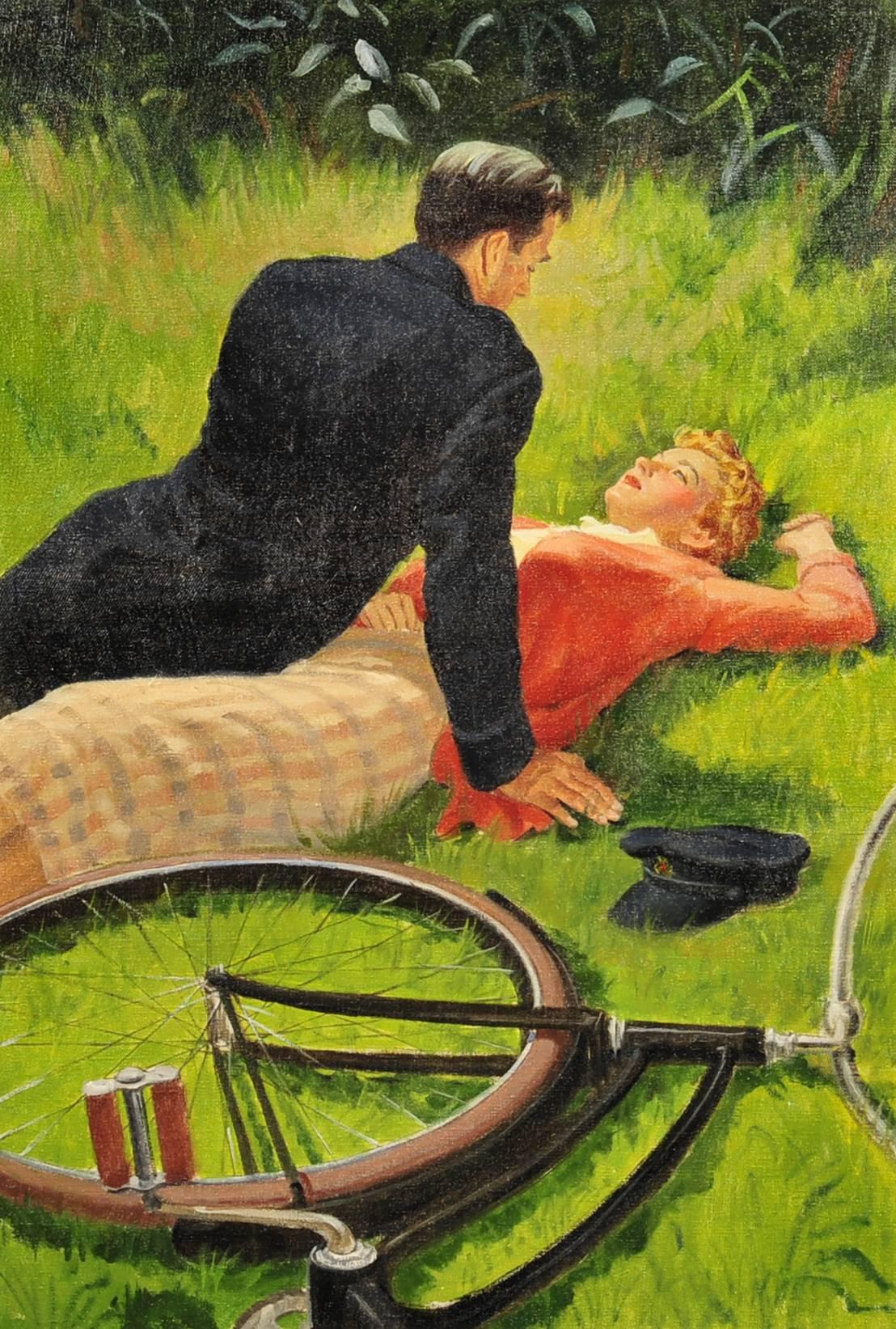 Unknown Figurative Painting - Bicycle Romance