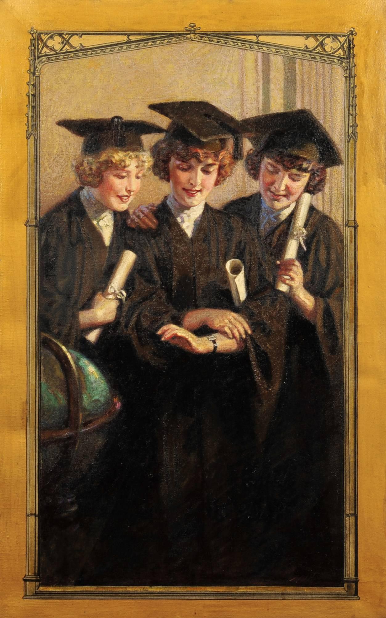 Unknown Figurative Painting - The Graduates, Watch Advertisement