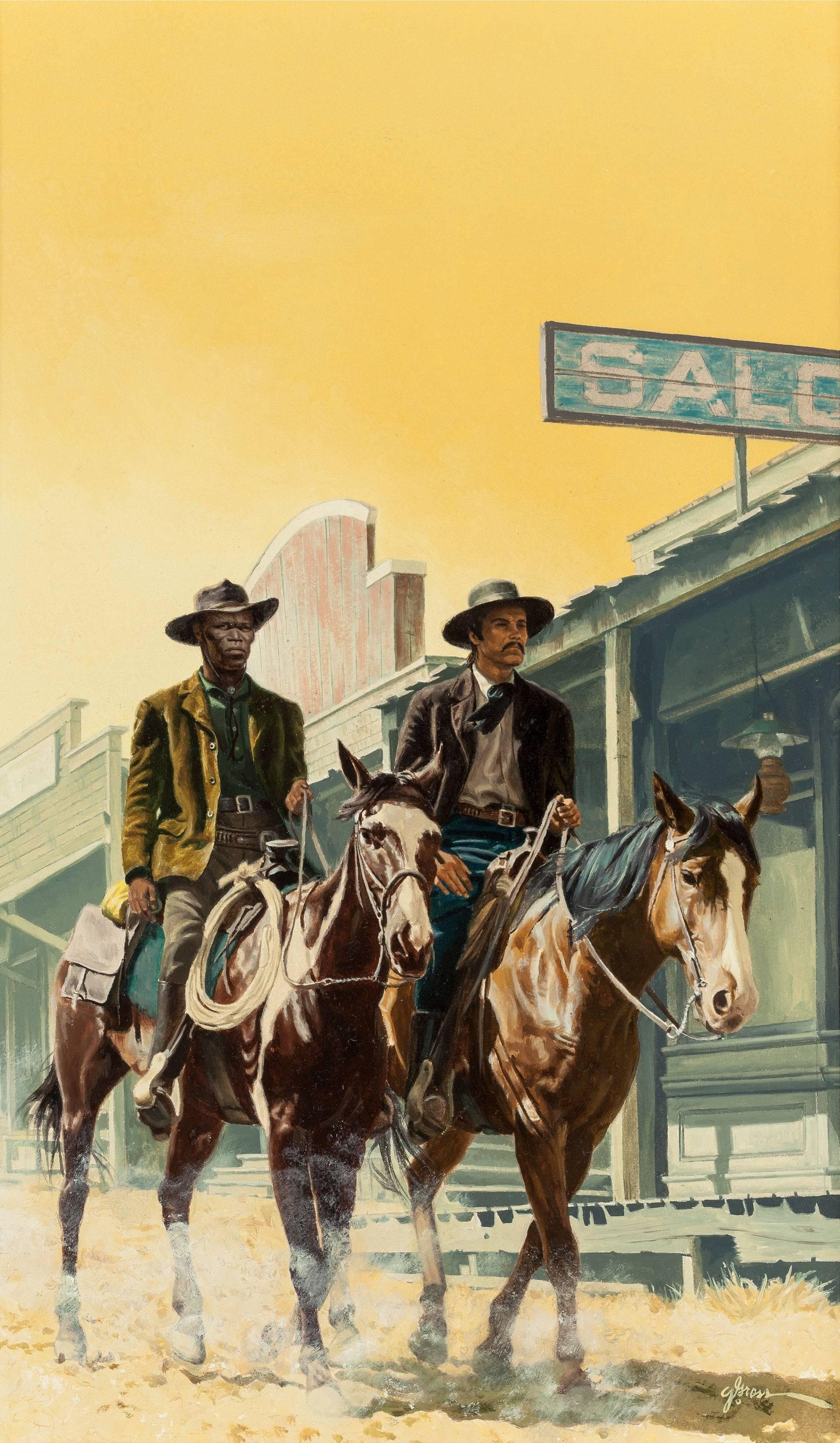 George Gross Figurative Painting - Two Men on Horseback, Probable Book Cover