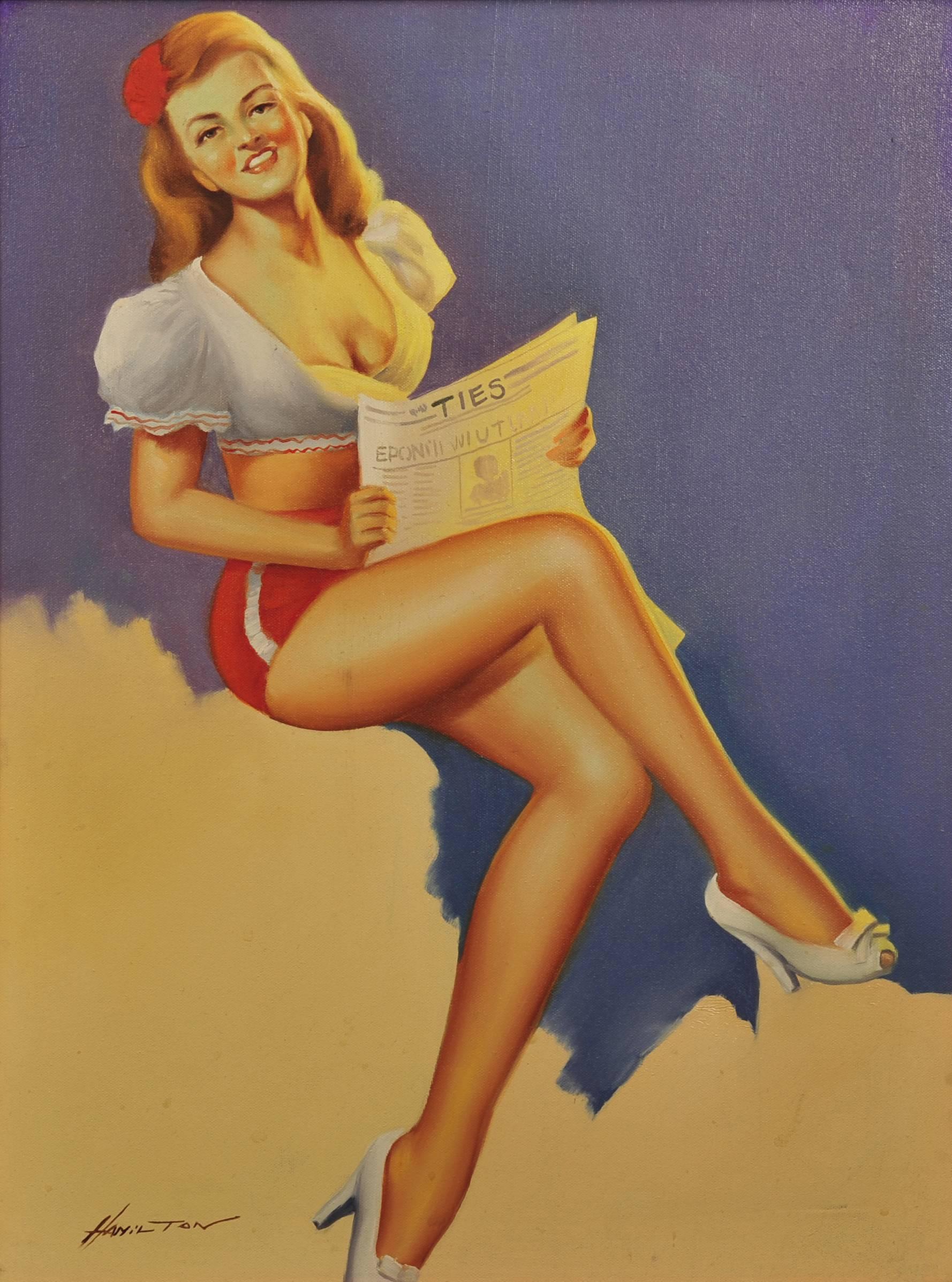 Unknown Figurative Painting - Pin-up Calendar Illustration